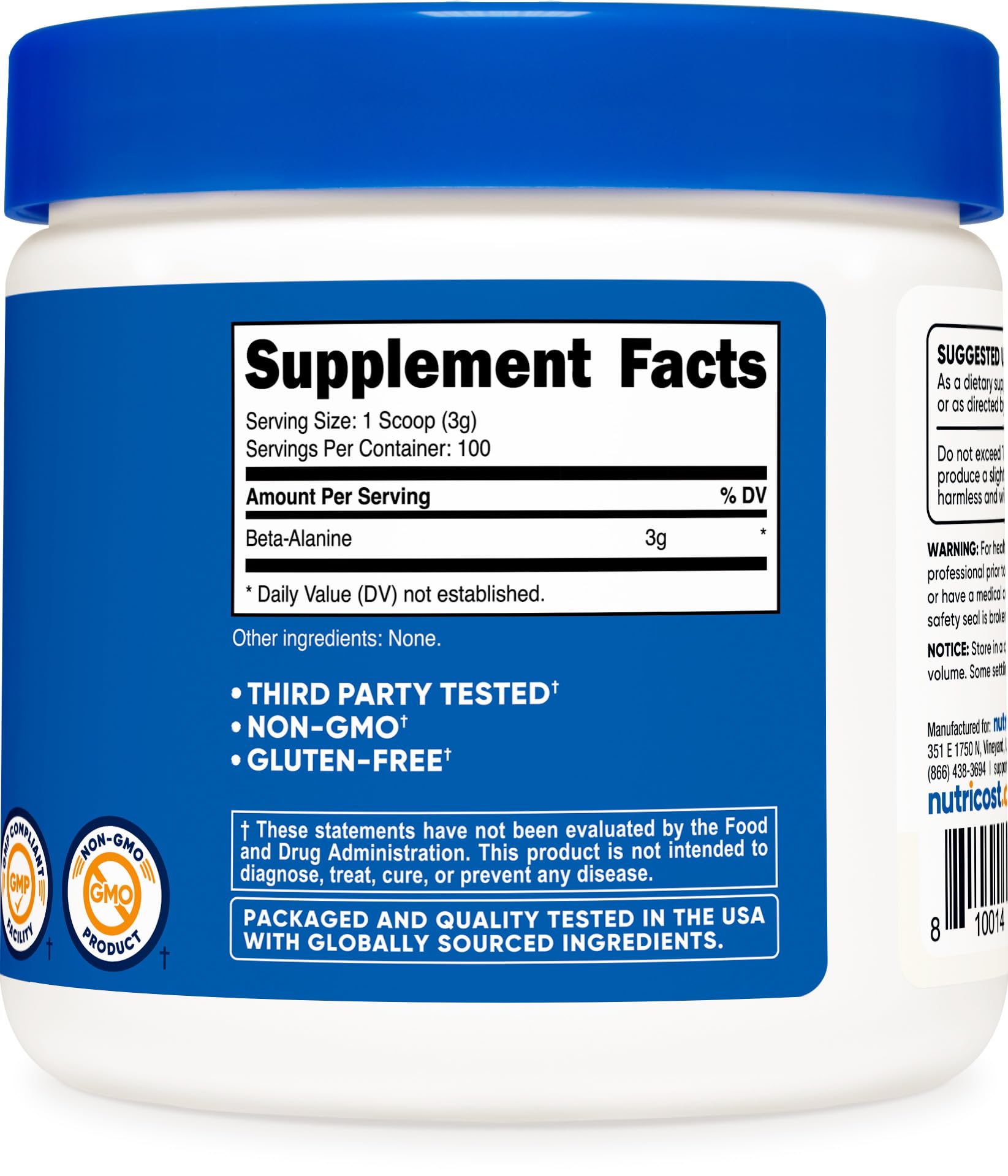 Nutricost bêta-alanine – certifications NSF et GMP pour la qualité.