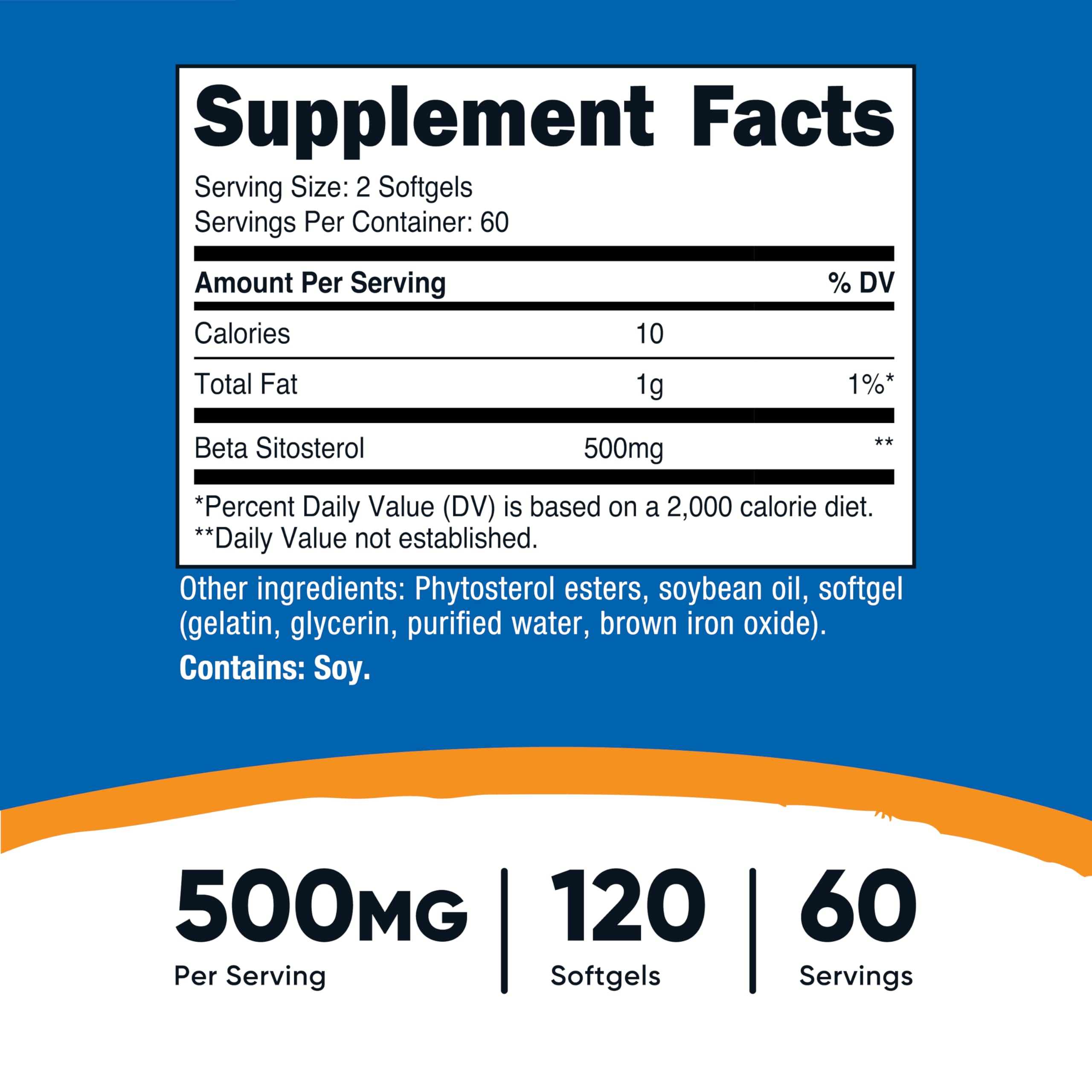 Nutricost Beta Sitosterol – emballage indiquant sans OGM et sans gluten