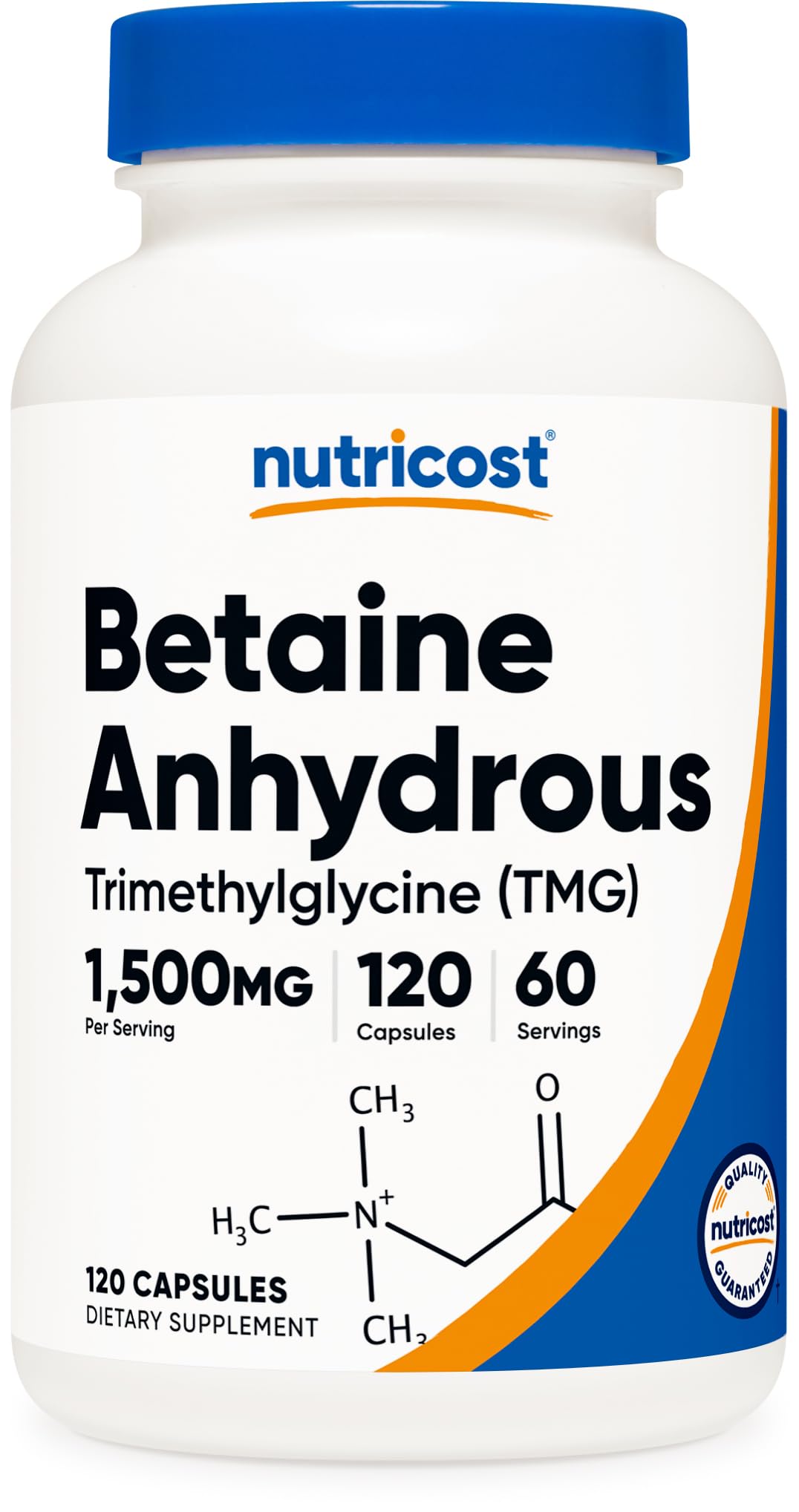 Nutricost bétaïne anhydre – bouteille de 60 portions, dosage 750 mg par capsule