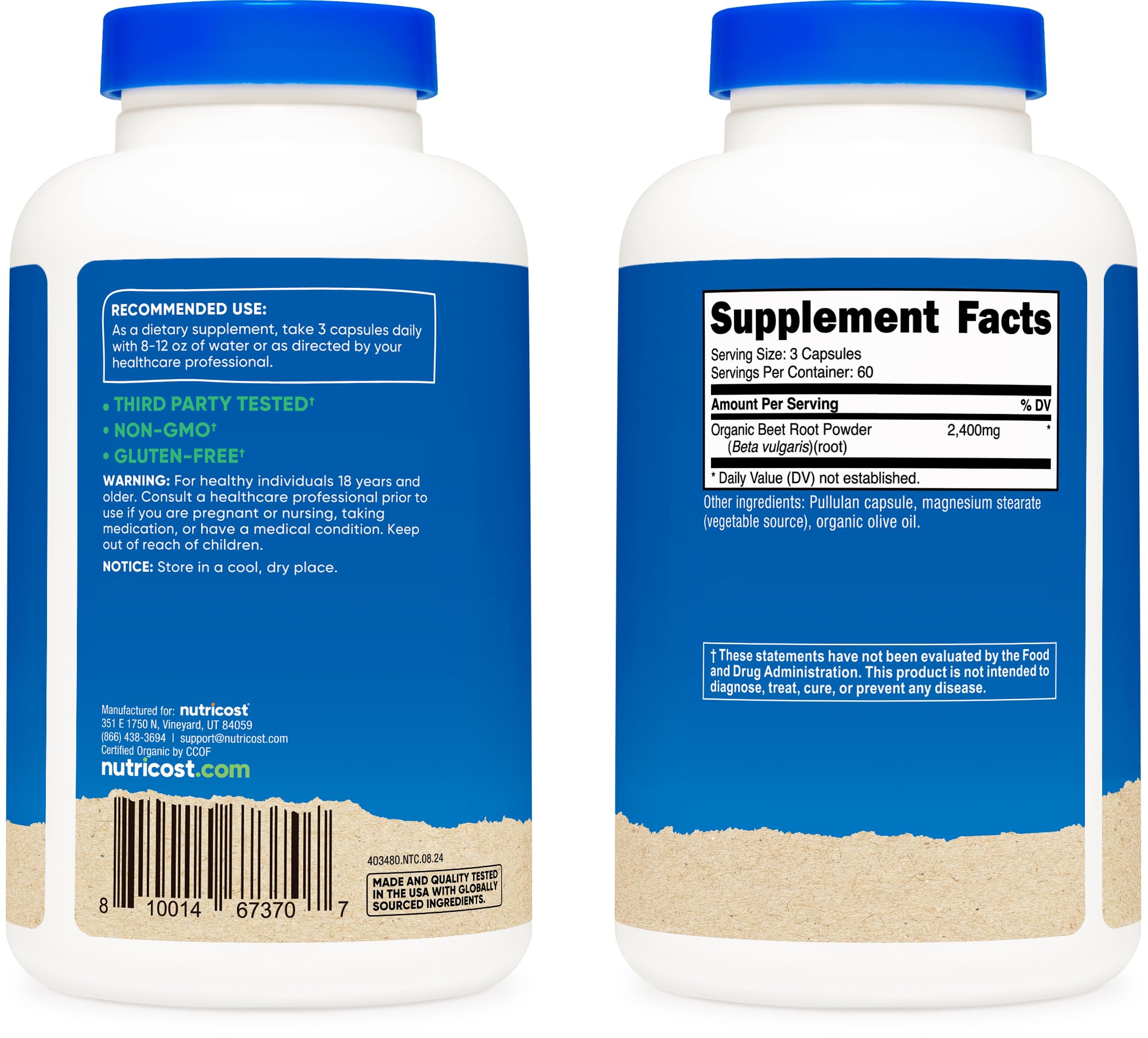 Nutricost Betterave rouge – ingrédients biologiques sans OGM.