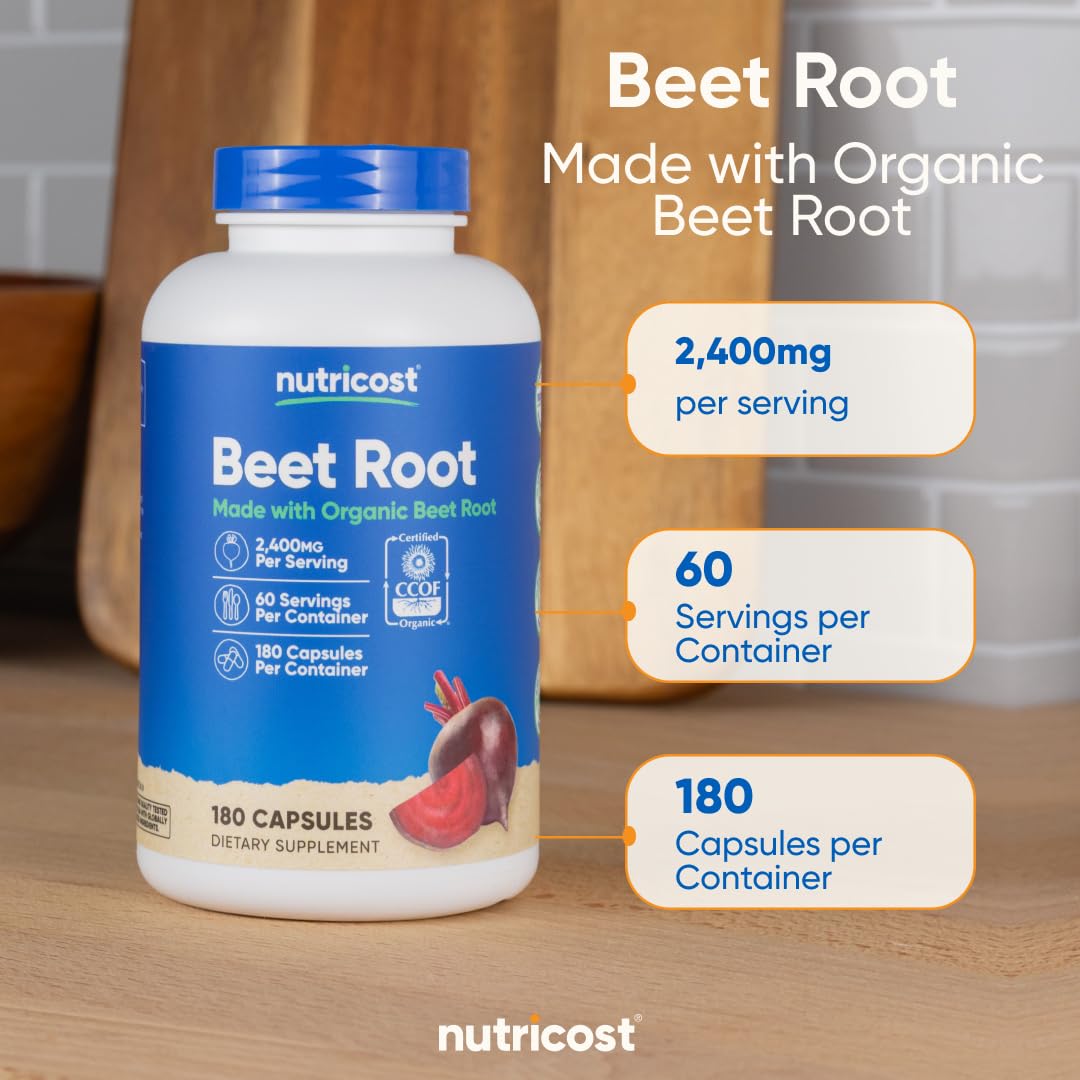 Dosage par portion sur l'étiquette Nutricost Betterave rouge.