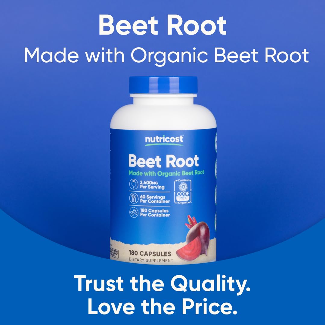 Emballage Nutricost Betterave rouge – 180 capsules prêt à l'emploi.