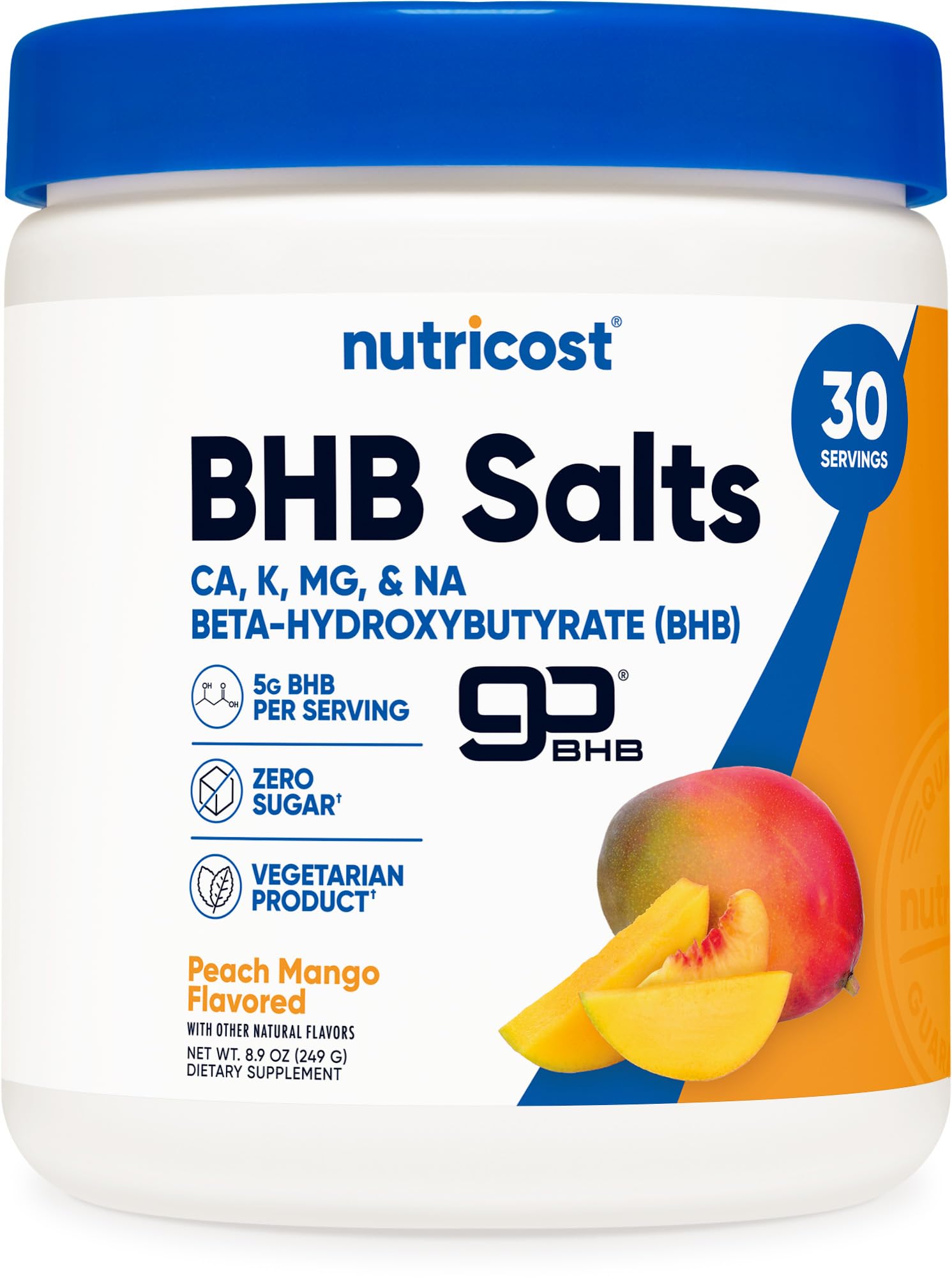 Nutricost BHB Salts Drink Mix en bouteille pêche-mangue, énergie soutenue et goût fruité