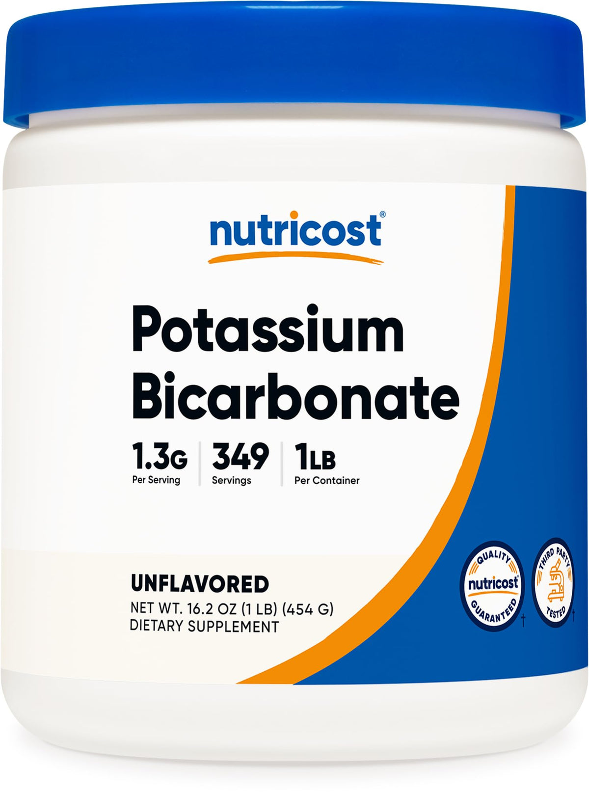 Nutricost bicarbonate de potassium en bouteille 1 livre, pratique pour cuisiner.