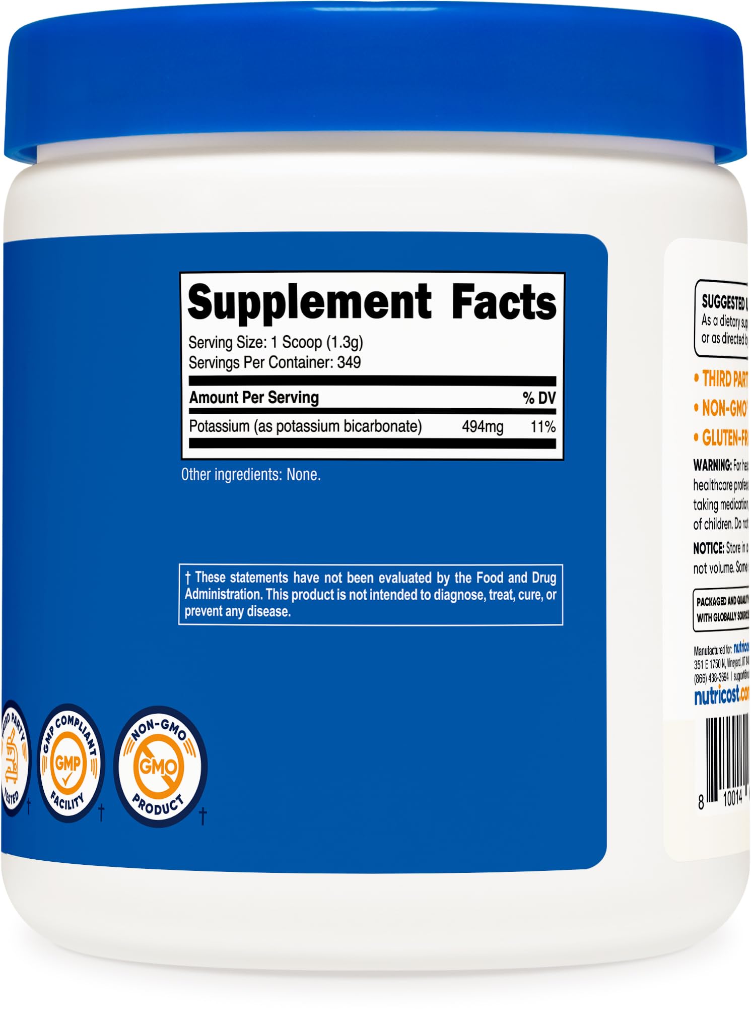 Nutricost bicarbonate de potassium utilisé en pâtisserie pour levée légère.