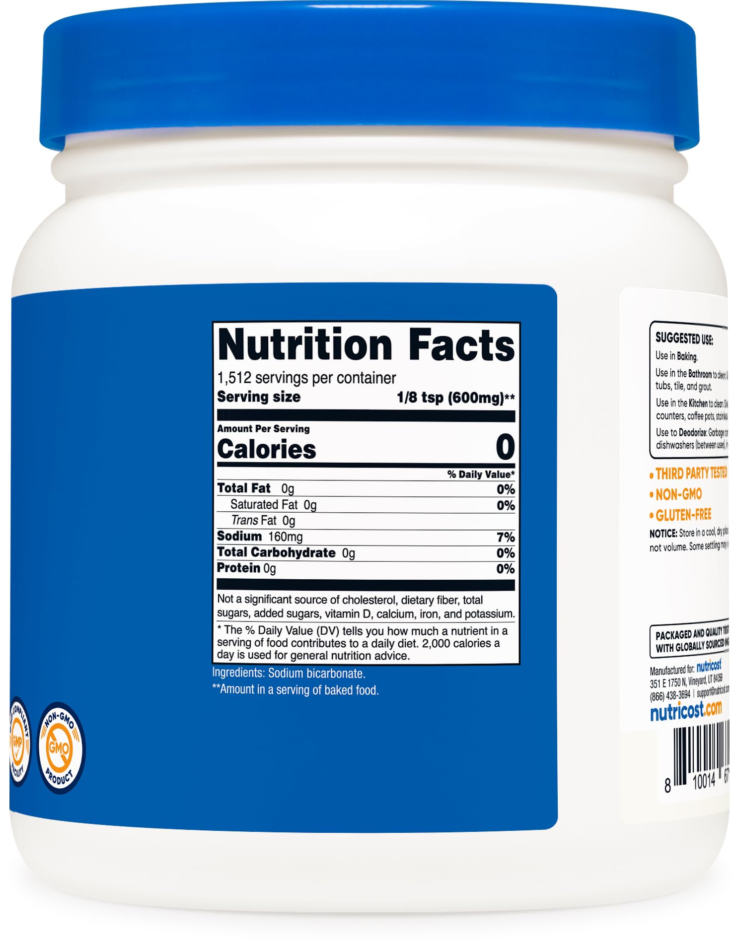 Nutricost bicarbonate de sodium pour cuisine et entretien léger