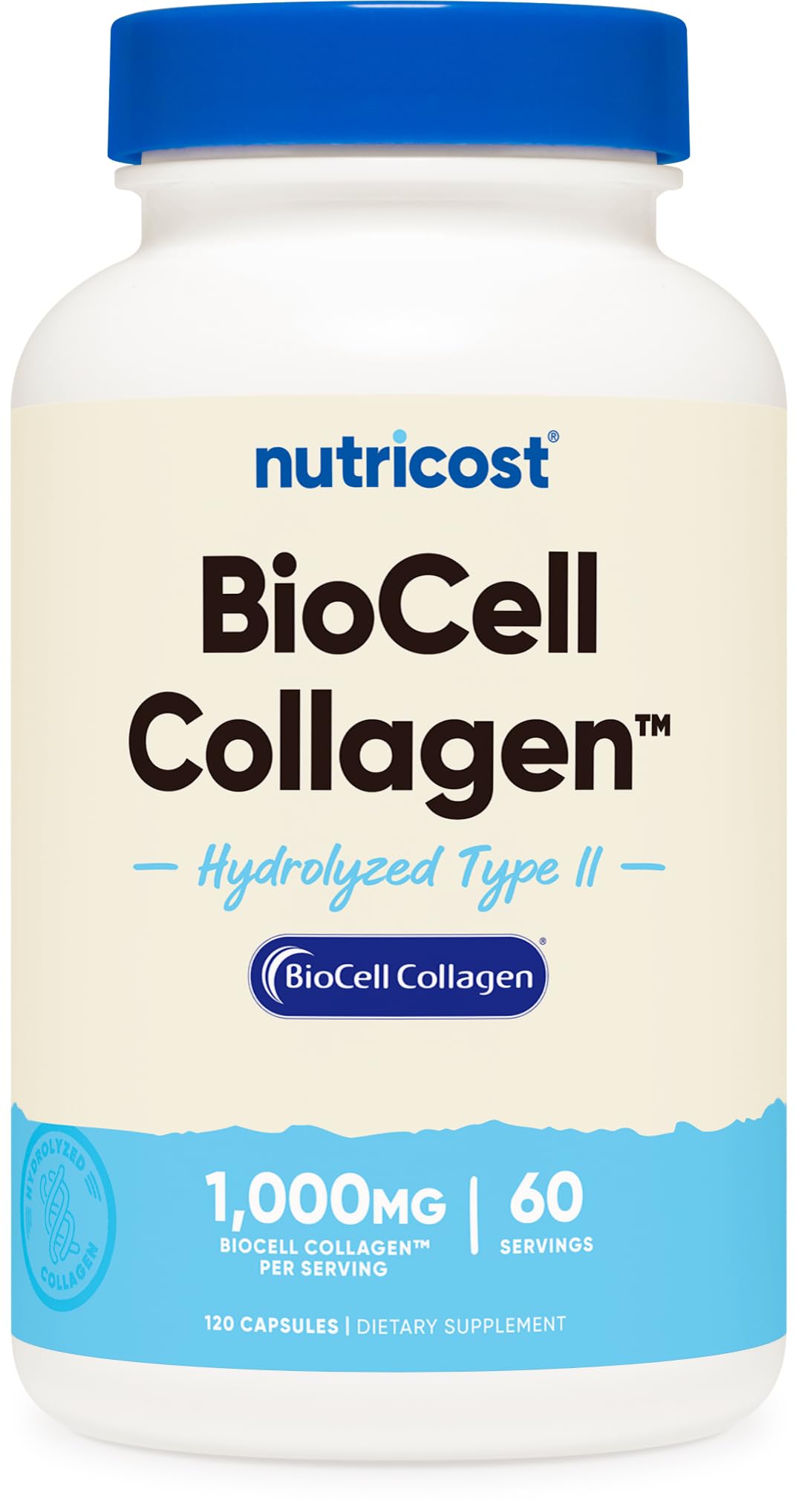 Nutricost BioCell Collagen bouteille : soutien potentiel des articulations et de la peau