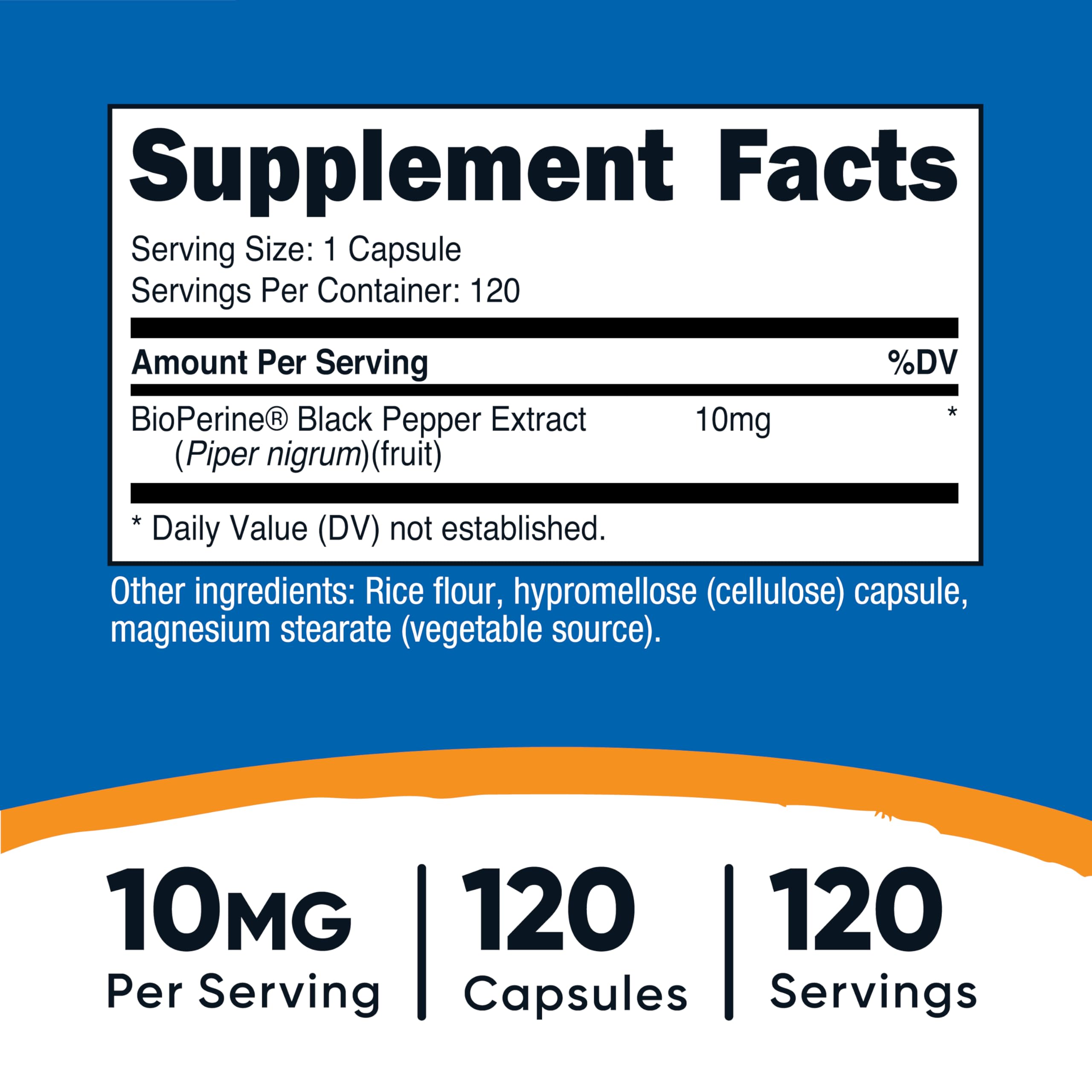 Nutricost Bioperine gélules 10 mg, format pratique.