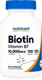 Nutricost Biotine bouteille 120 capsules – dosage élevé prêt à l’emploi.