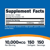 Nutricost Biotine 10 000 mcg, capsules softgel faciles à avaler