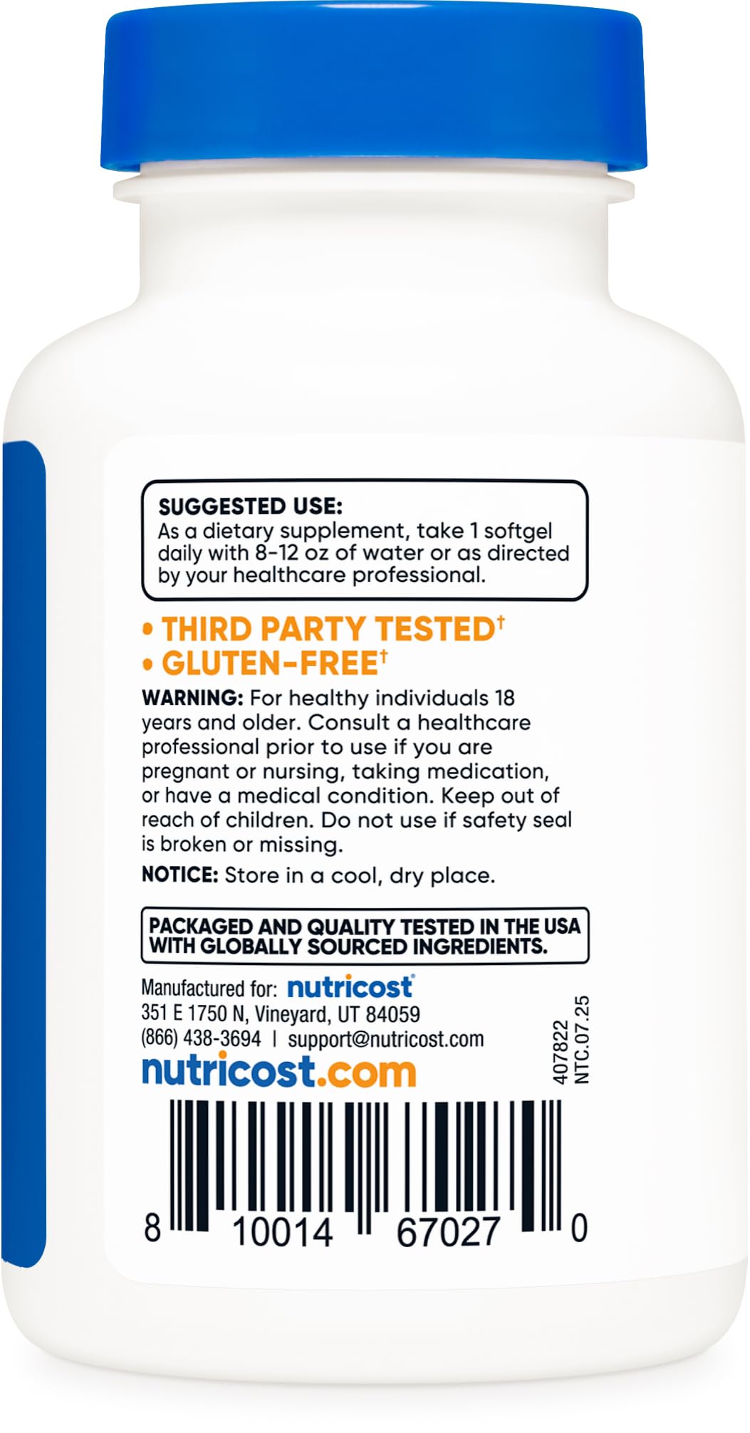 Capsules Nutricost Biotine 5000 mcg, fabriquées en installation GMP.