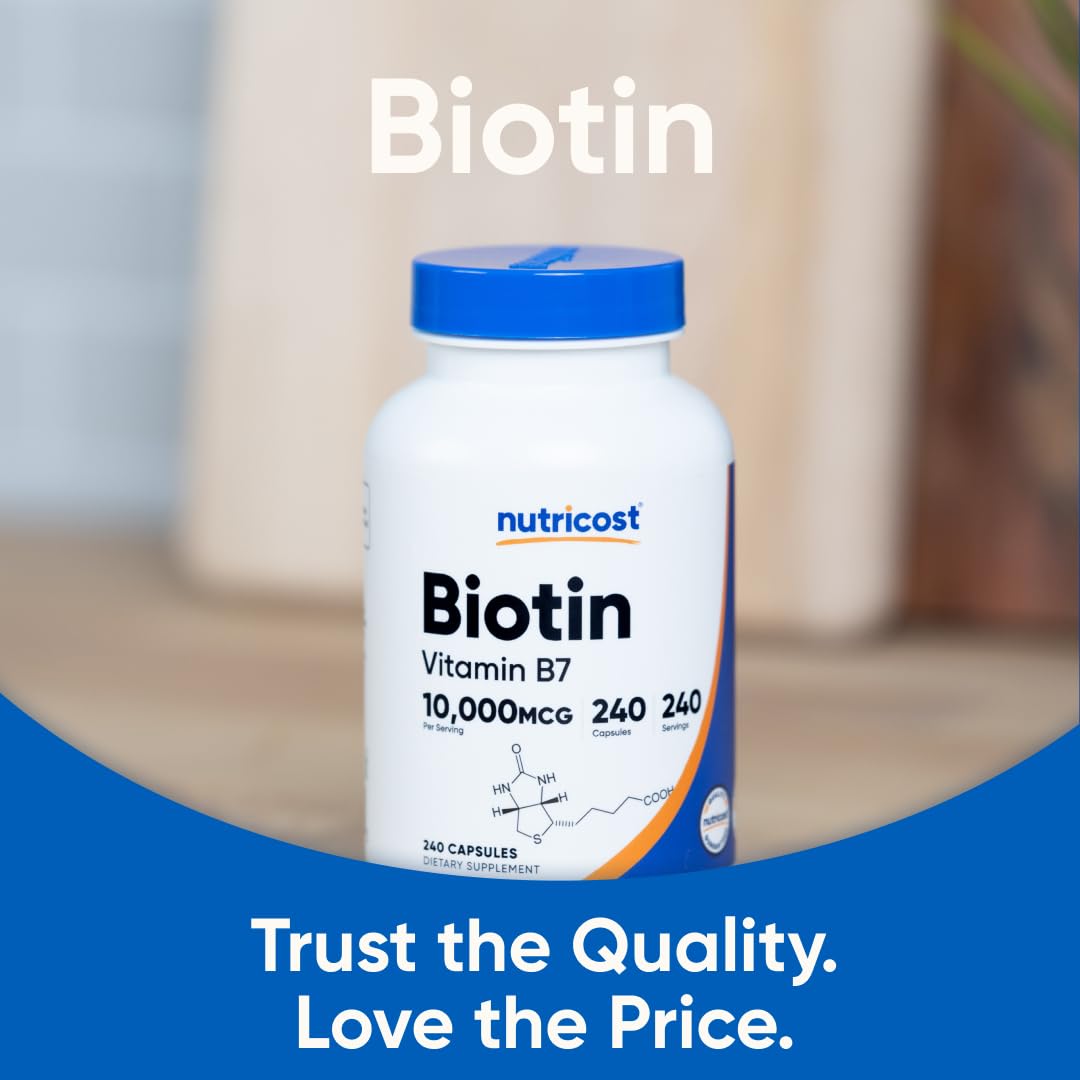 Nutricost Biotine symbole sans OGM sur le packaging