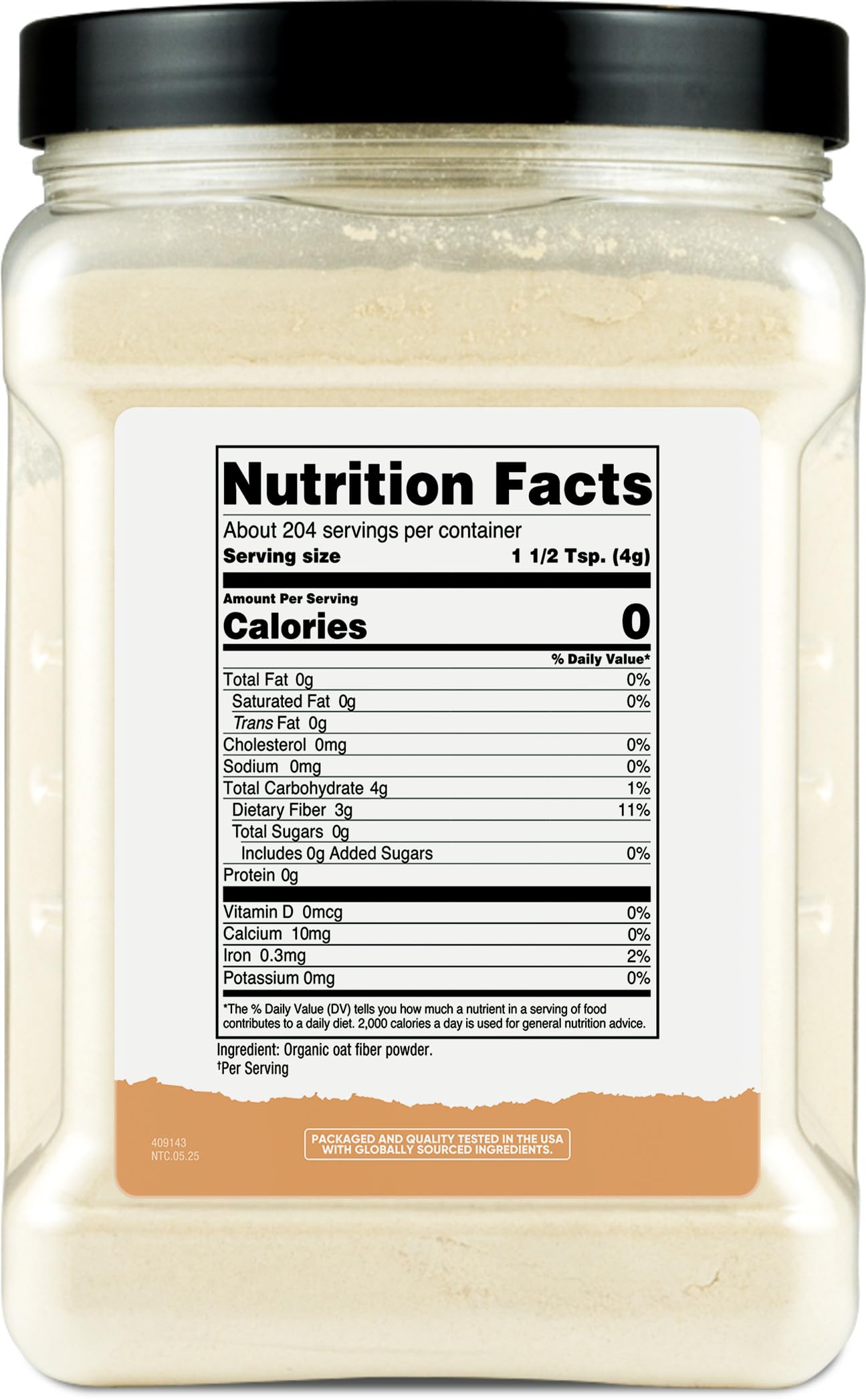 Nutricost bocal fibre avoine bio, pratique pour ajouter des fibres à l'alimentation.