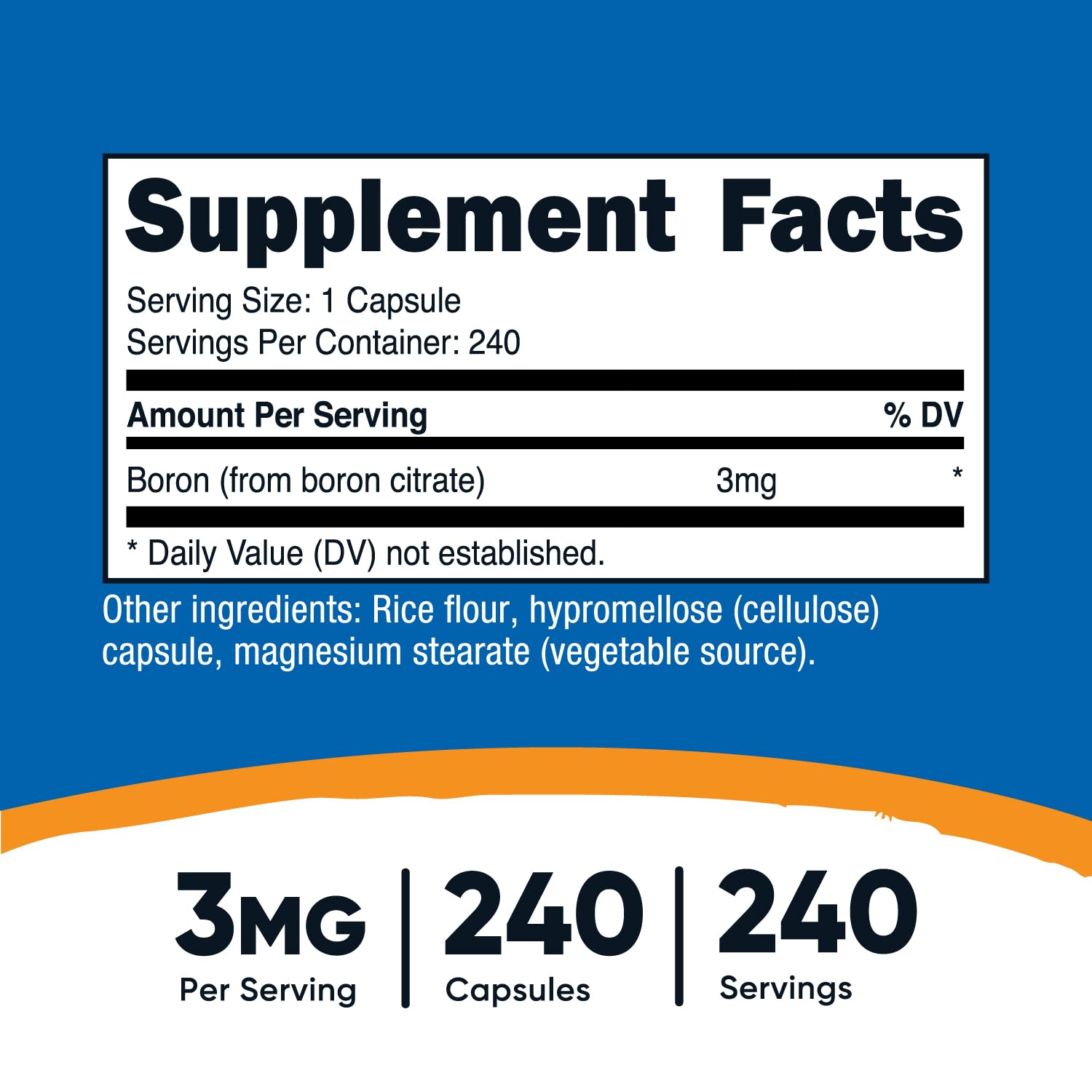 Nutricost Bore 3 mg – flacon pratique et format 240 portions