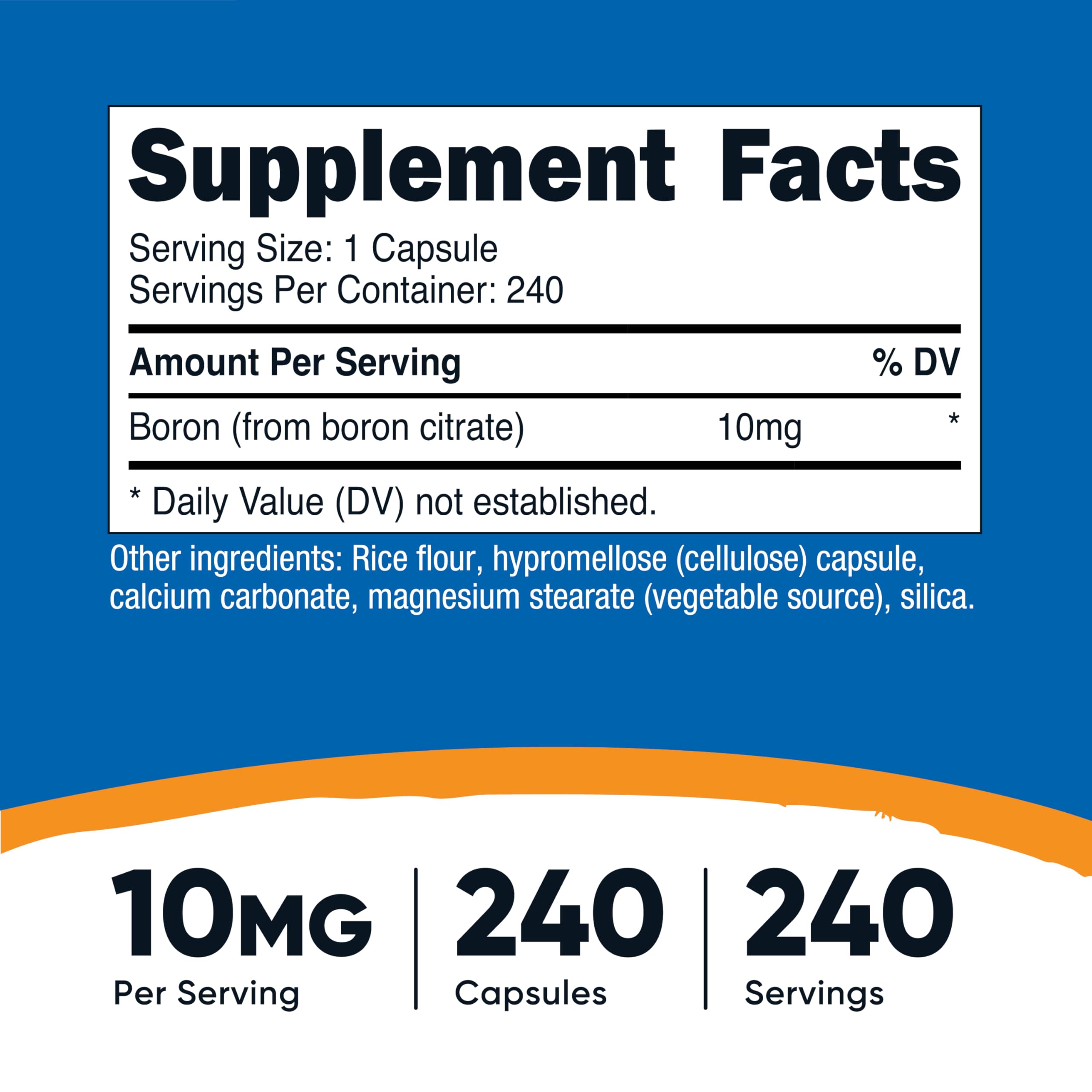 Nutricost Bore capsules 10 mg, 240 capsules, approvisionnement durable.