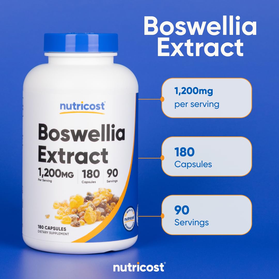 Emballage vegan sans gluten et sans OGM, Nutricost Boswellia Extract.