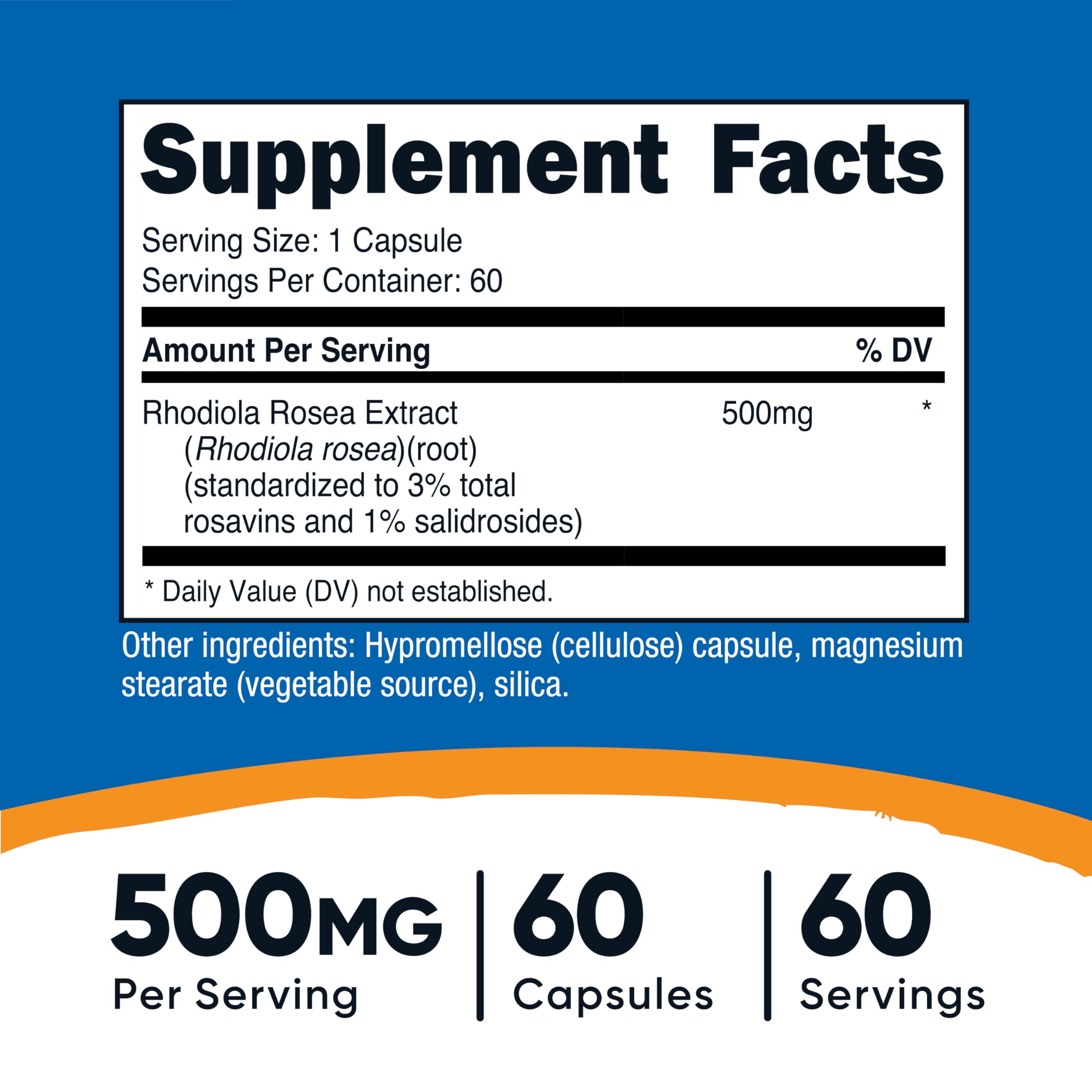 Nutricost Rhodiola Rosea: bouteille de 60 capsules végétariennes, pratique pour la routine.