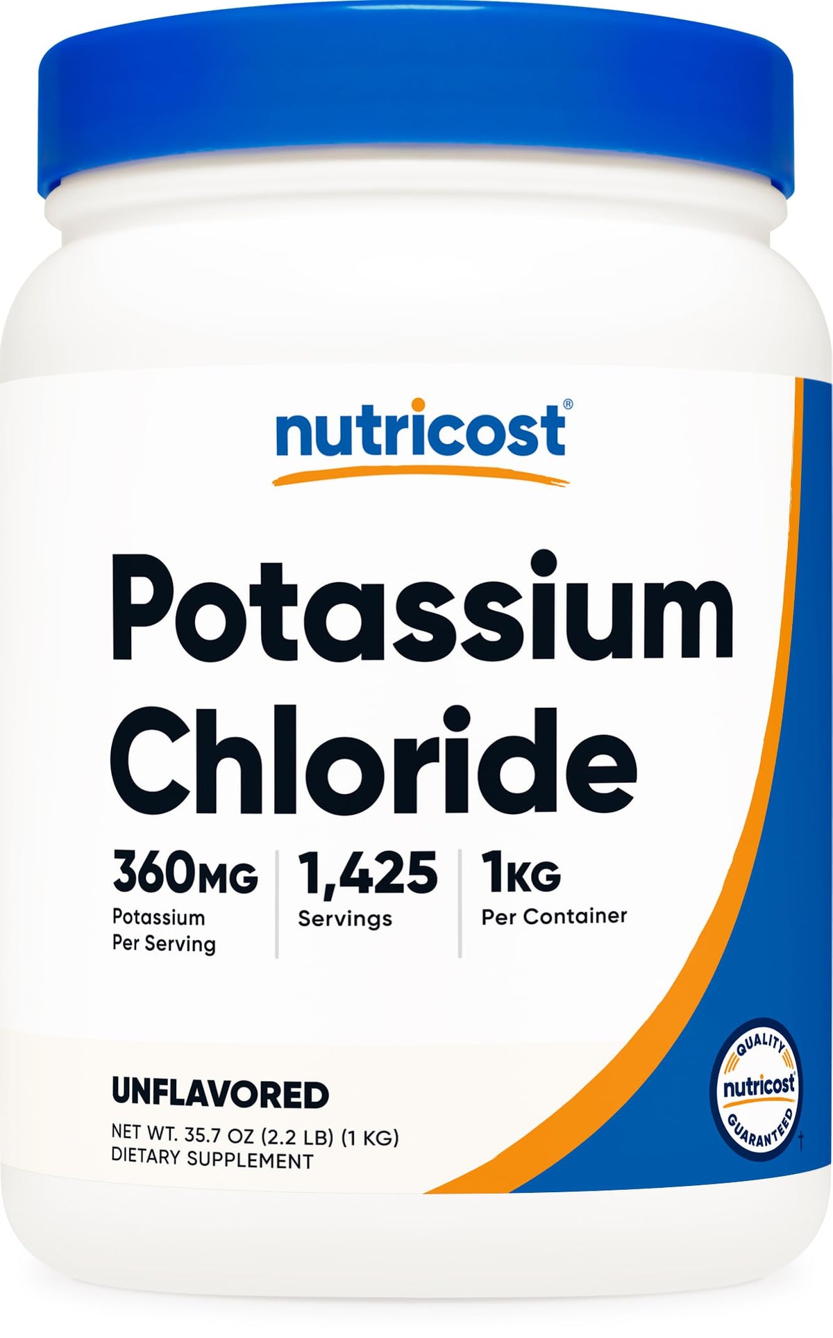 Nutricost chlorure de potassium en poudre, bouteille 1 kg prête à l'emploi.