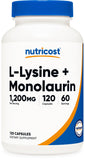 Nutricost - bouteille de gélules L-Lysine Monolaurin, soutien nutritionnel potentiel.