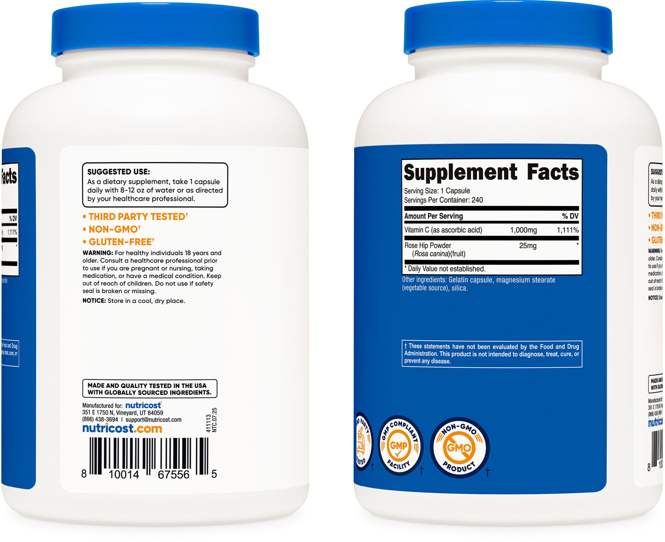 Nutricost flacon sur fond neutre, sans gluten et sans OGM