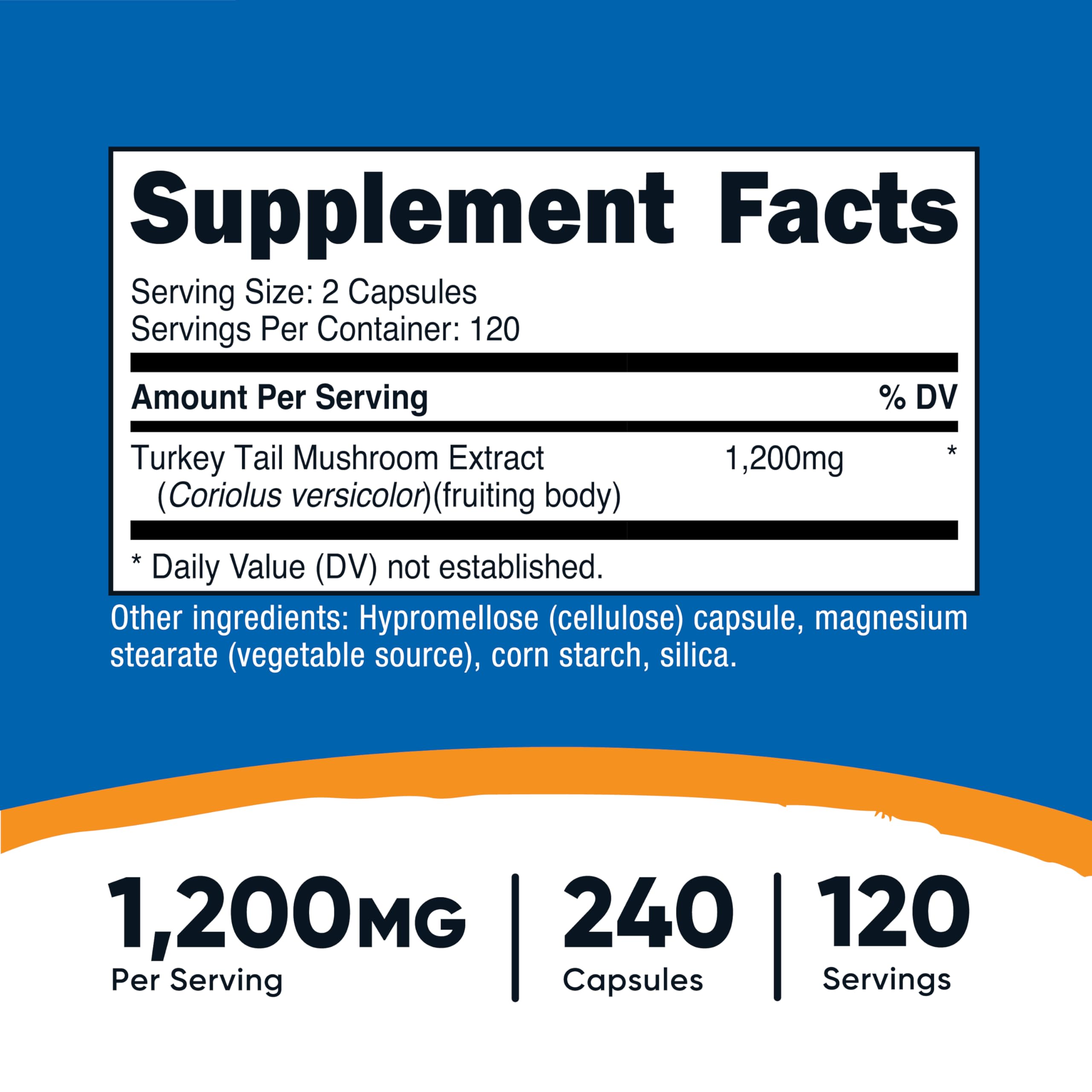 Boîte Nutricost Tramète versicolore 240 capsules végétariennes pour 120 portions