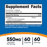 Nutricost Bromélaïne capsules 60: étiquette claire assurant traçabilité et sécurité.