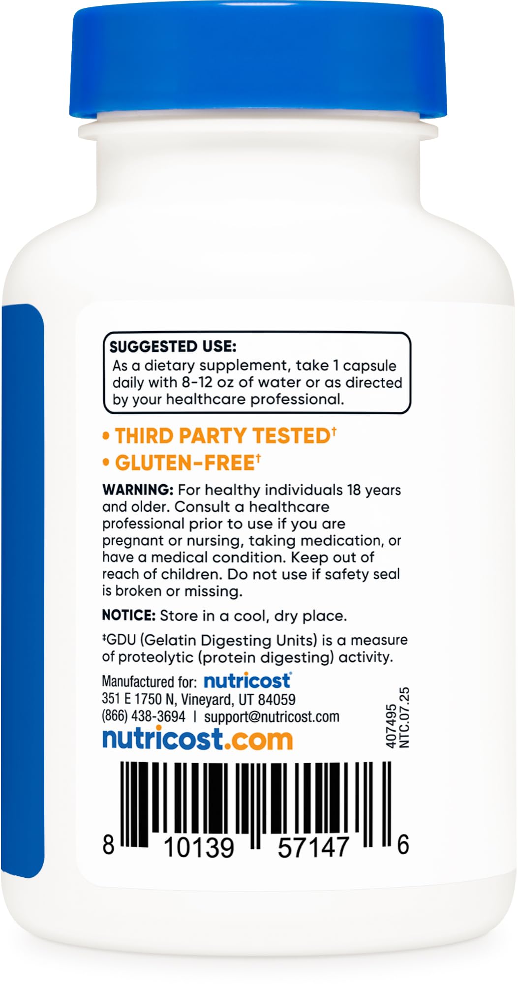 Nutricost Bromélaïne emballage certificats: conformité GMP et tests tiers ISO rassurent.