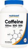 Nutricost Caféine 100 mg – bouteille ouverte et capsules pour énergie ciblée