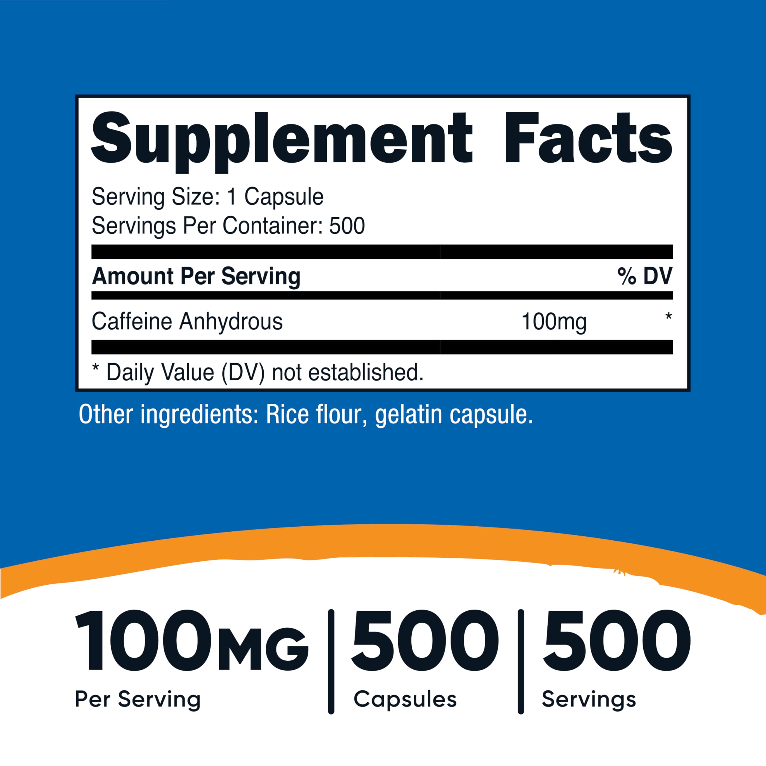 Nutricost Caféine 100 mg – capsules dans la boîte, énergie rapide