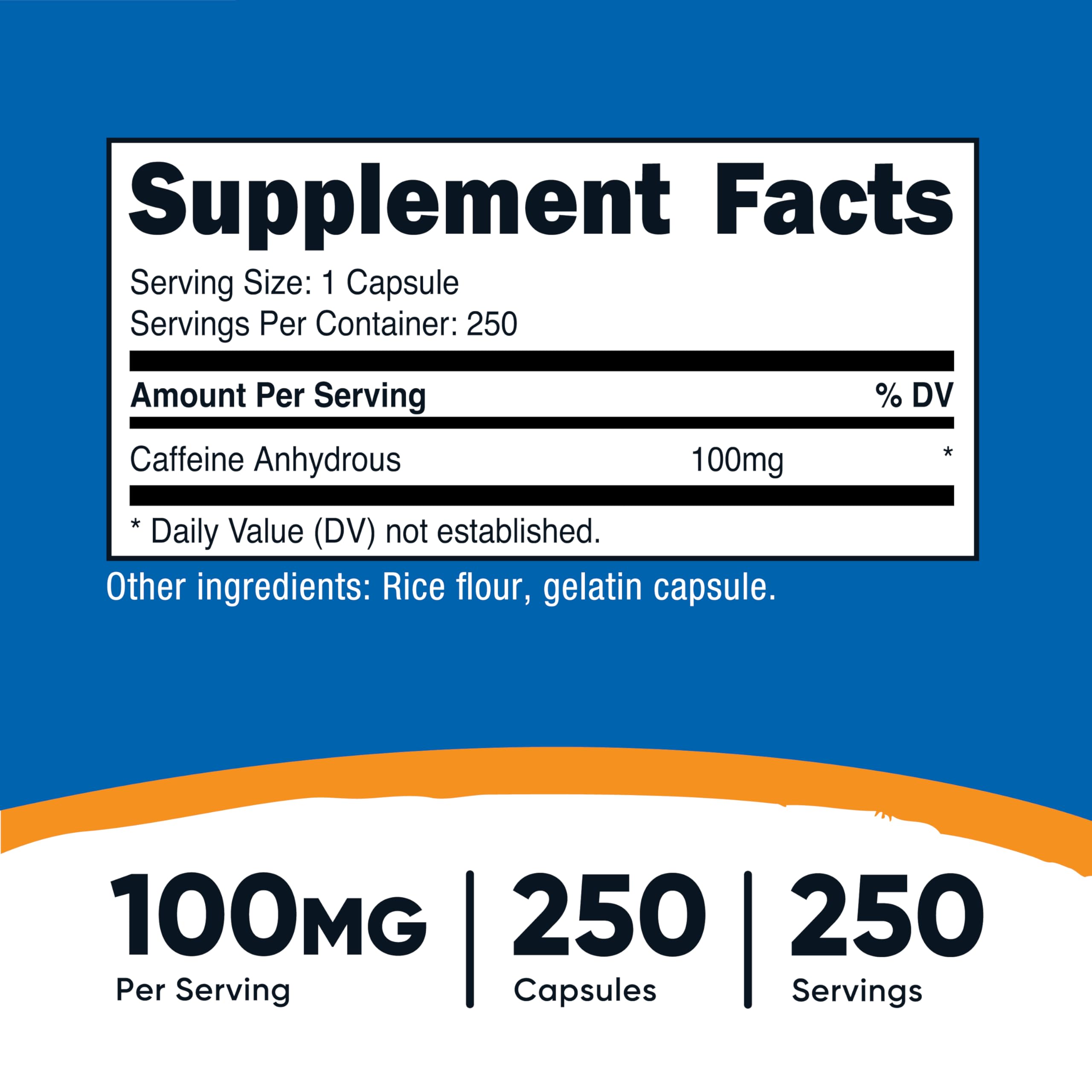 Nutricost Caféine 100 mg, capsules, prise rapide avant activité.