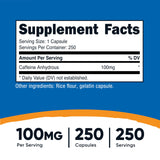 Nutricost Caféine 100 mg, capsules, prise rapide avant activité.