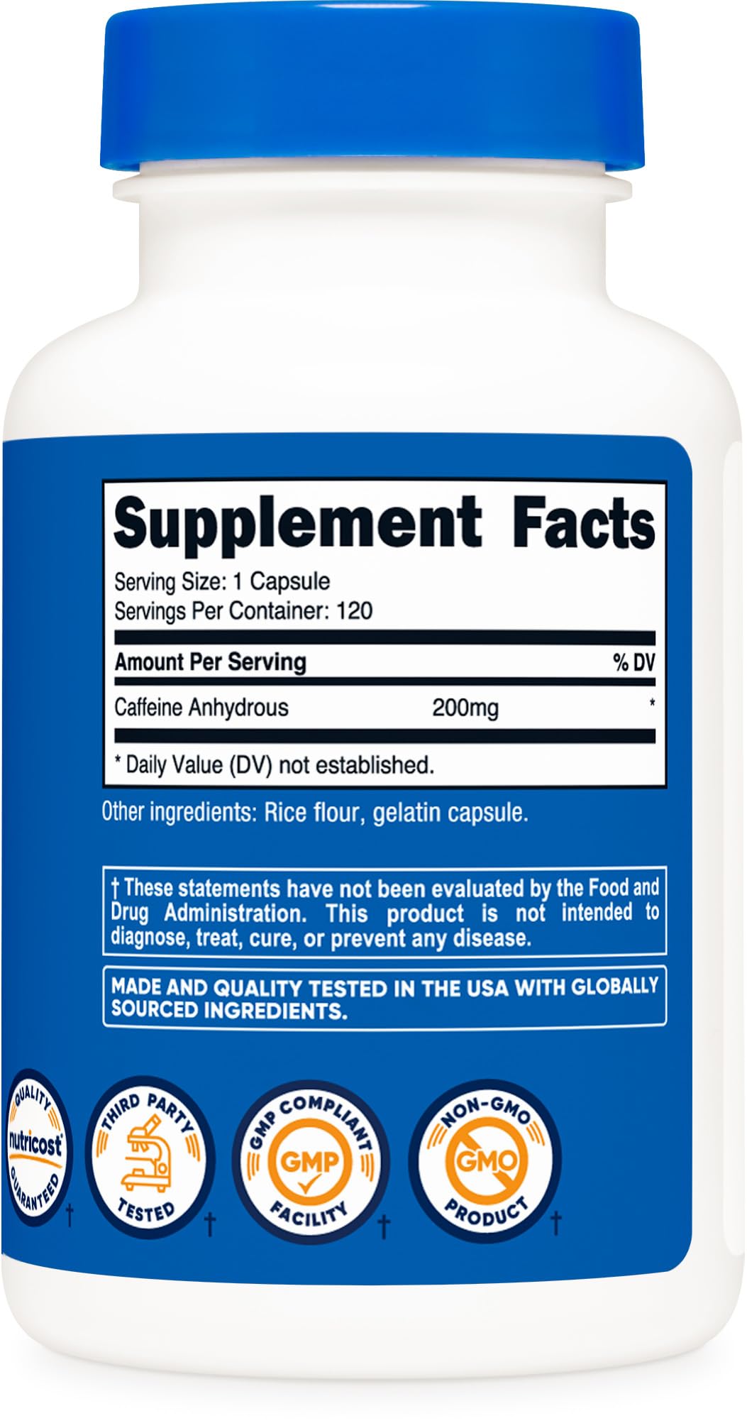 Nutricost Caféine Pilules 200 mg – certifications NSF, GMP et FDA pour sûreté