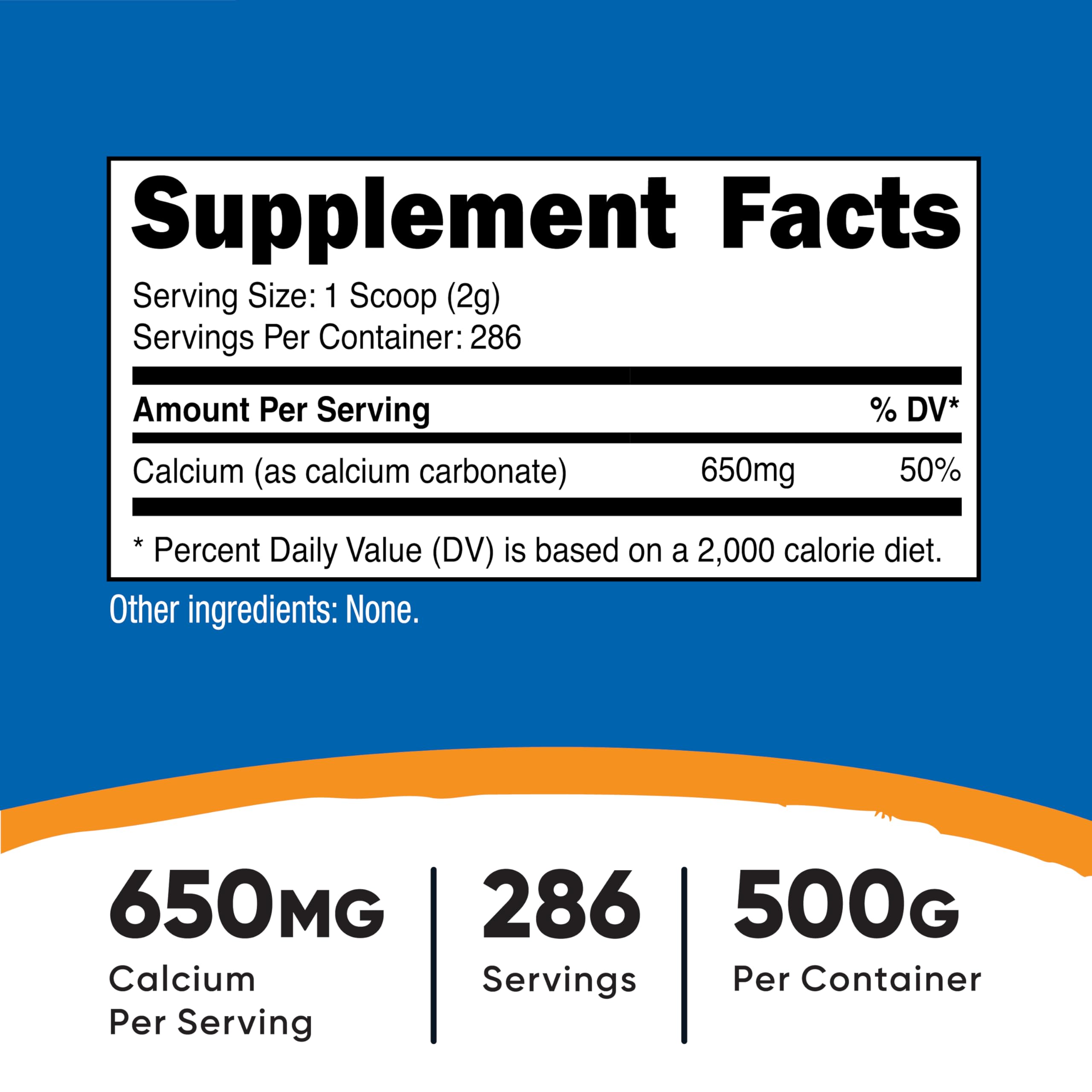 Nutricost Calcium Carbonate – doseur inclus, ajout facile dans boissons et repas.