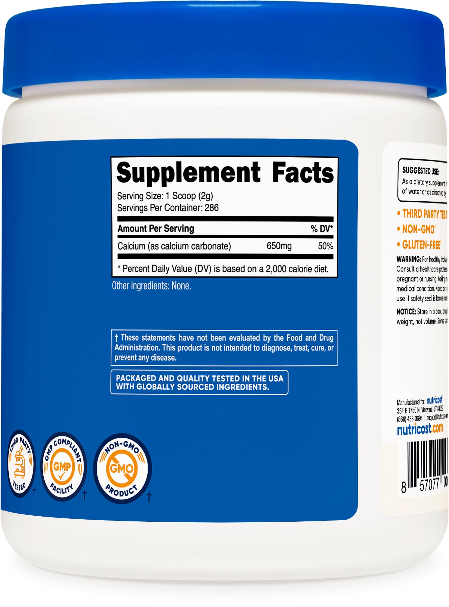 Nutricost Calcium Carbonate – utilisation quotidienne rapide dans recettes simples.