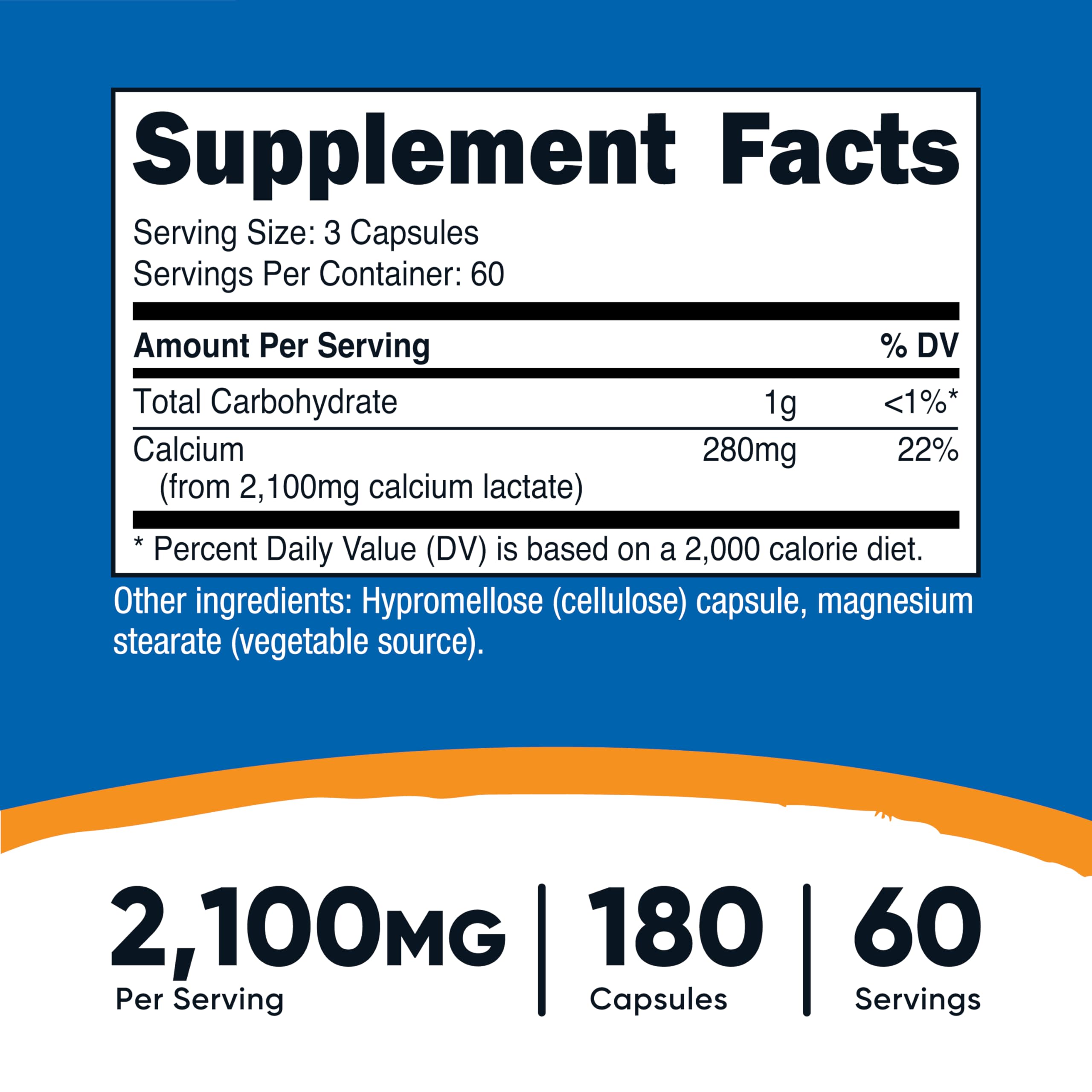 Nutricost Calcium Lactate — capsules, dosage quotidien fiable.