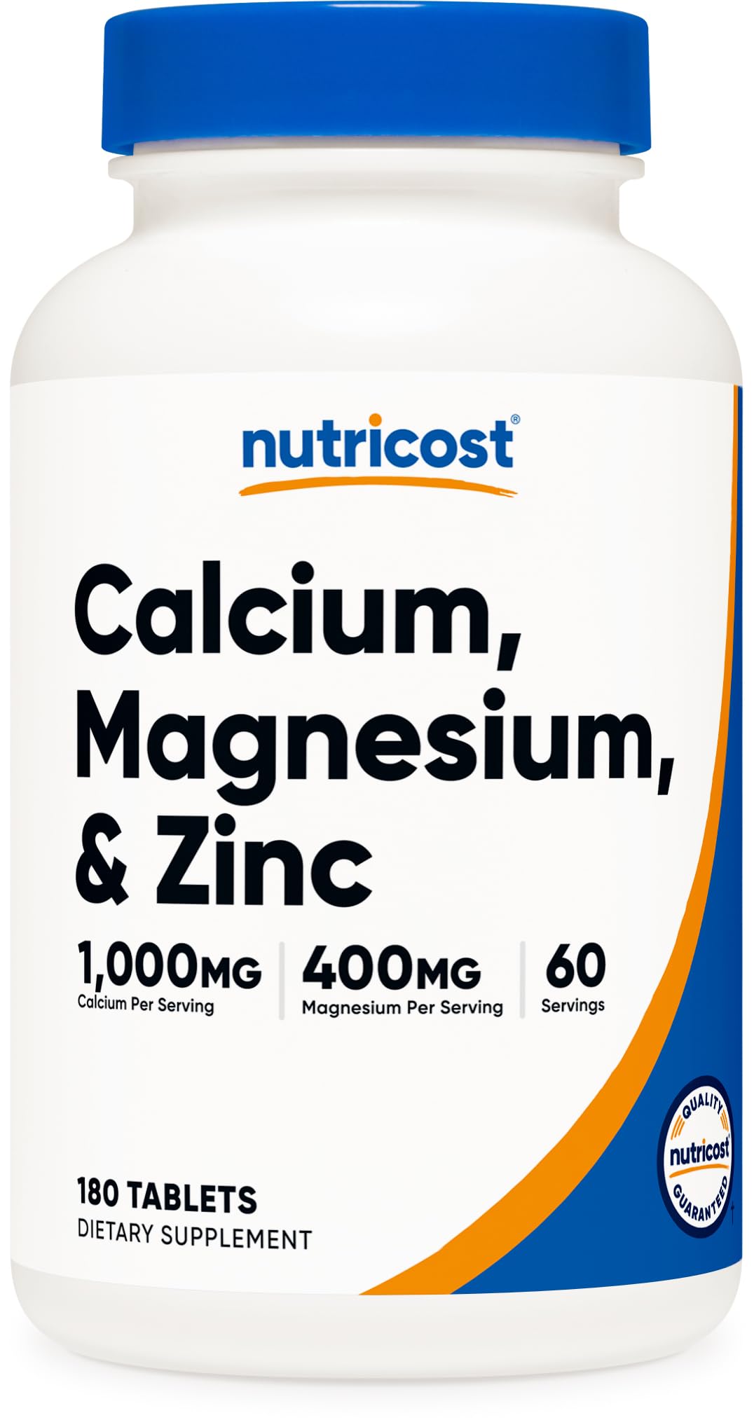 Nutricost Calcium-Magnésium-Zinc, flacon pratique pour dosage quotidien.