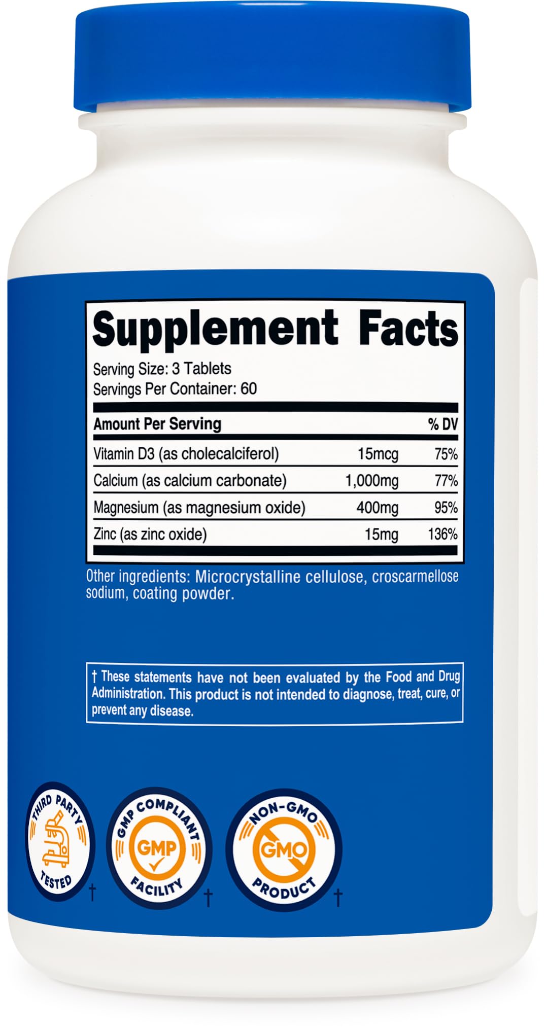 Emballage Nutricost Calcium-Magnésium-Zinc, transport pratique et sûr.