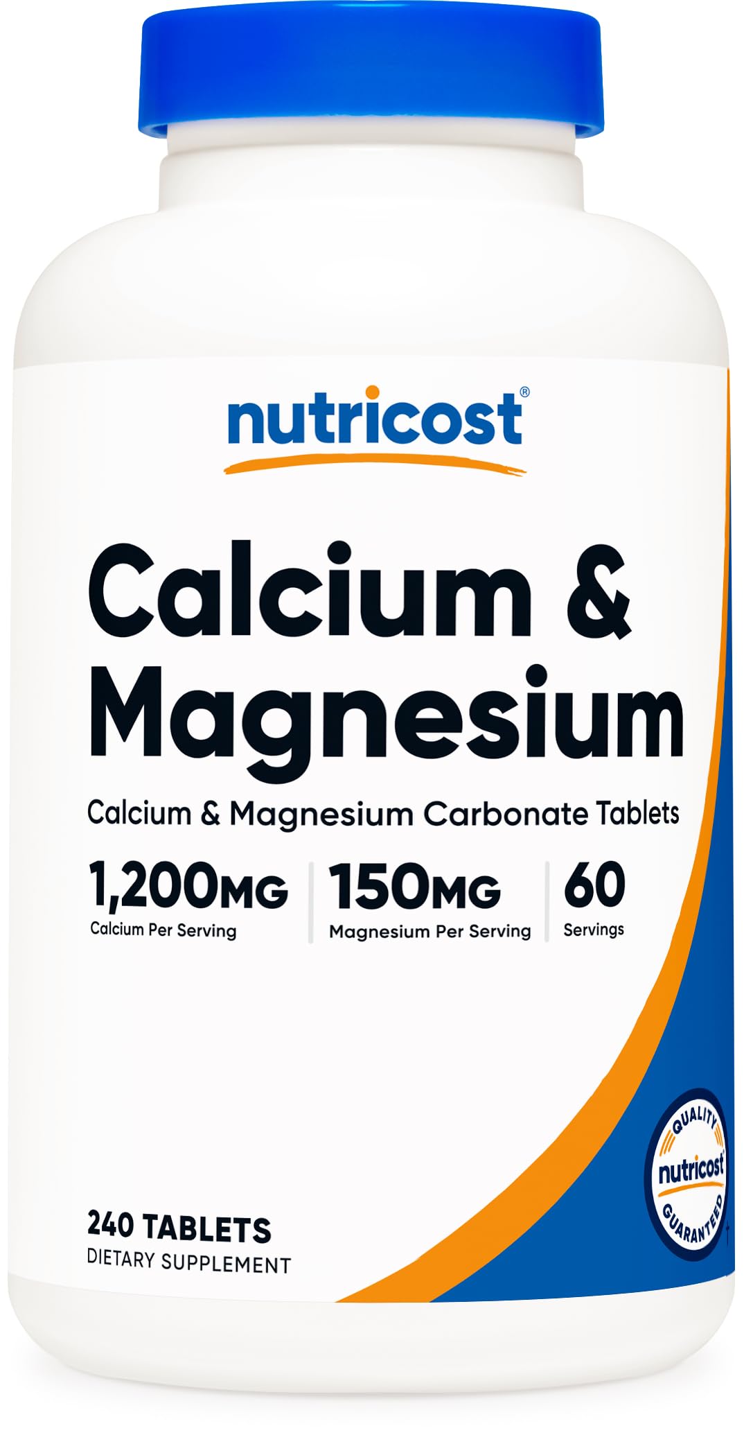 Nutricost Calcium et Magnésium Carbonate, bouteille ouverte, apport minéral quotidien.