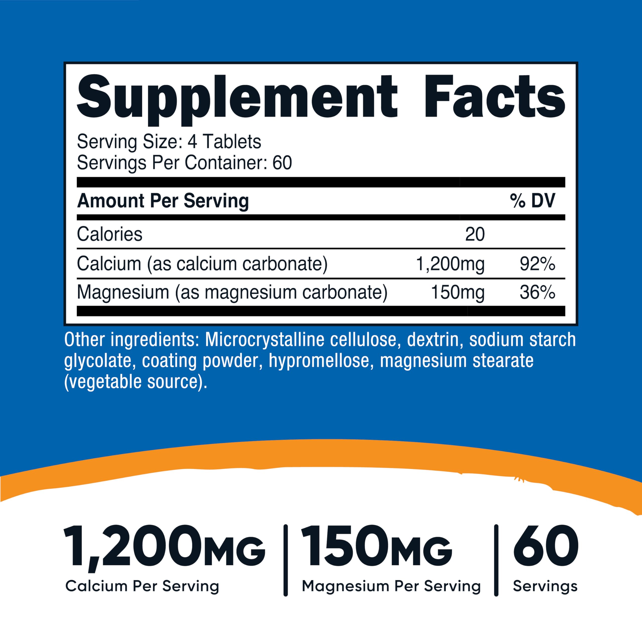 Tablettes Nutricost Calcium et Magnésium Carbonate, doses quotidiennes pratiques.