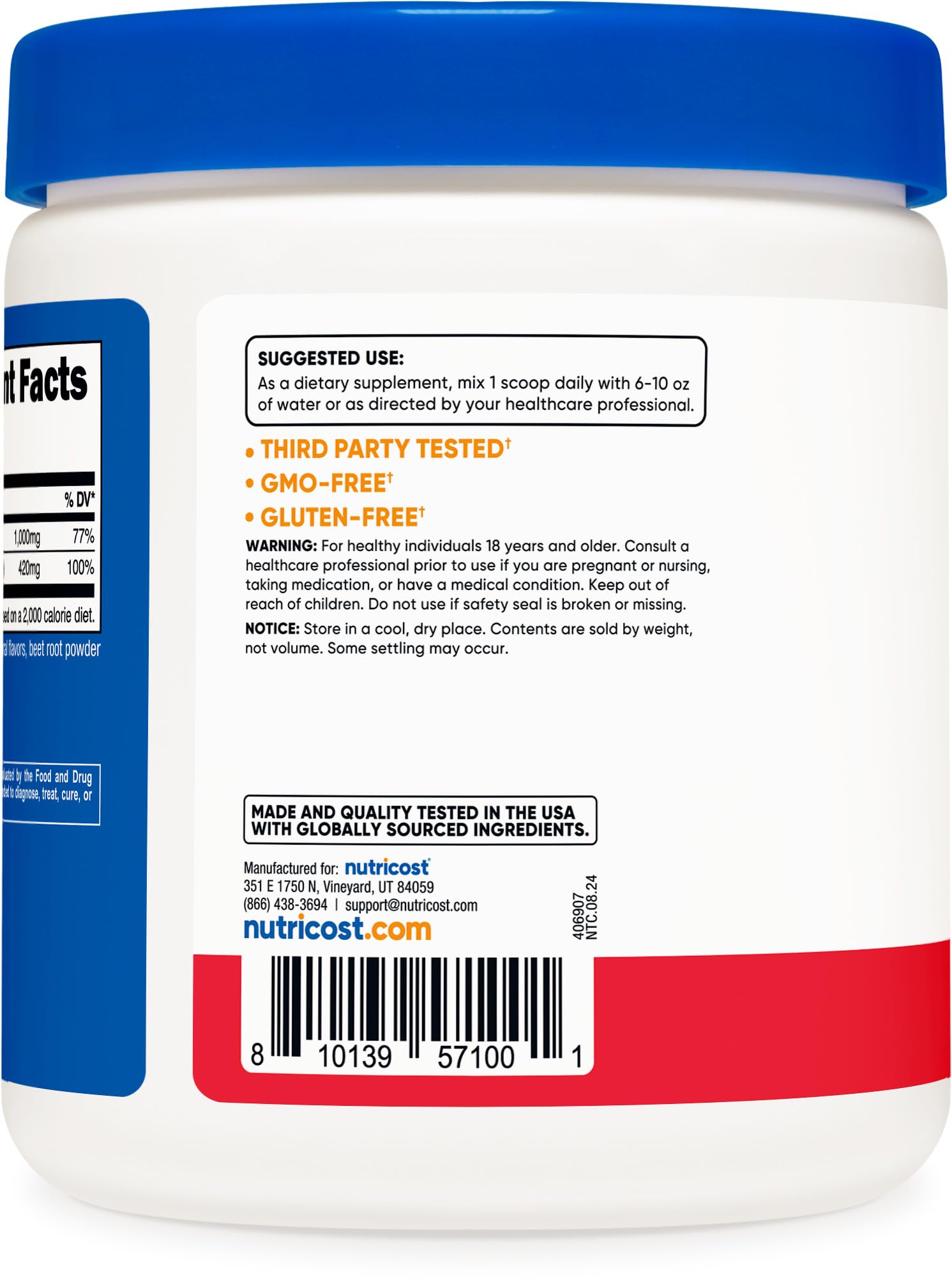 Fiche nutrition Nutricost Calcium Magnésium, informations claires et utiles.