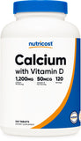 Nutricost Calcium avec vitamine D, bouteille 240 comprimés, soutien potentiel des os