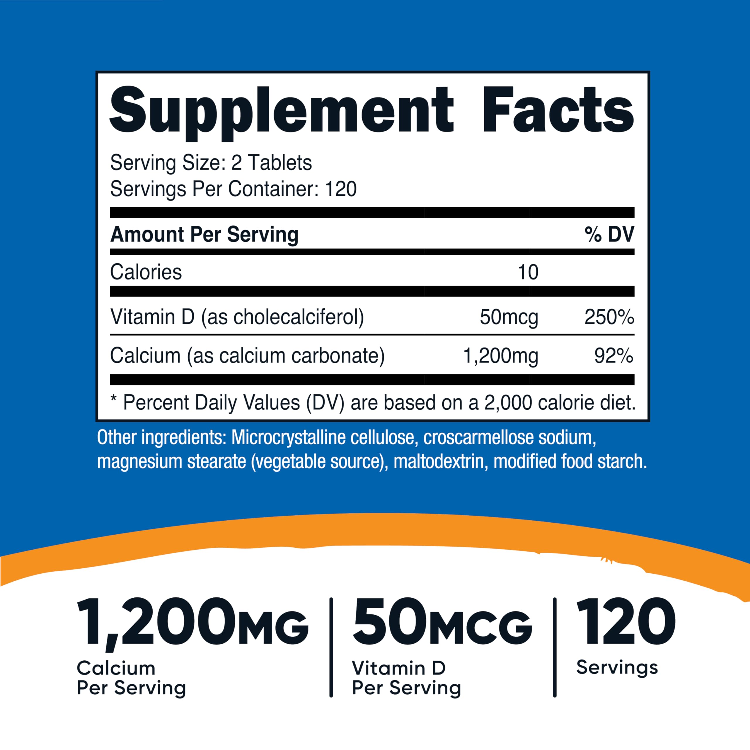 Nutricost Calcium avec vitamine D – étiquette lisible indiquant le dosage
