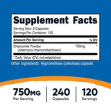 Nutricost camomille 750 mg par portion, étiquette claire, idéal pour une dose quotidienne