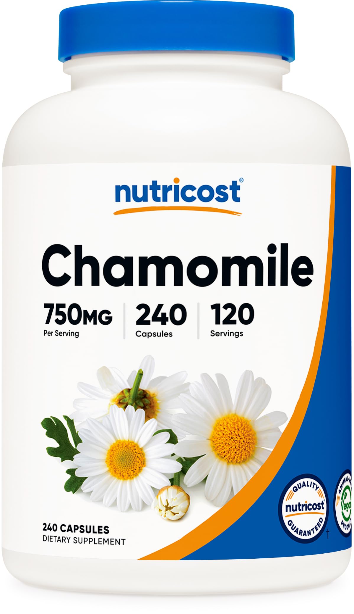 Nutricost camomille capsules végétariennes dans une bouteille, pratique pour une routine soirée apaisante