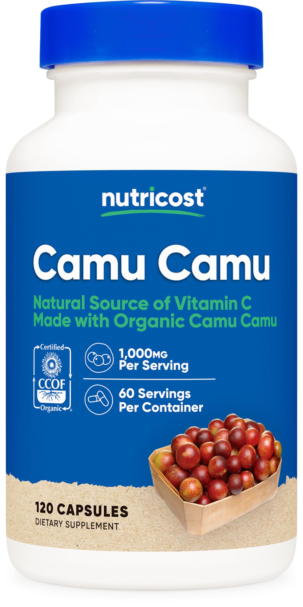 Nutricost Camu Camu 1000mg - Bouteille pratique pour usage quotidien.
