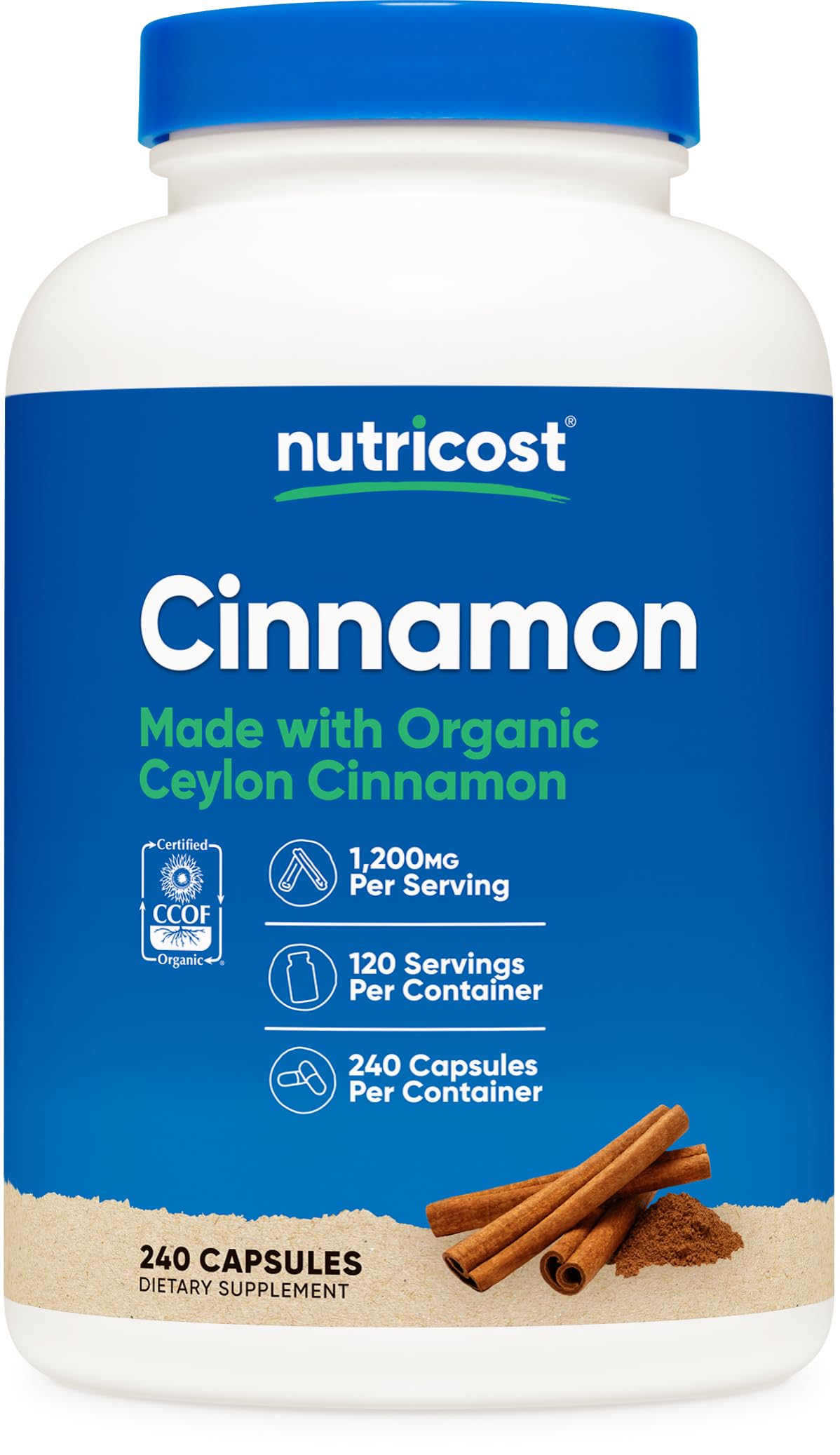 Nutricost Cannelle: capsules 1200 mg par portion pour l'équilibre quotidien.