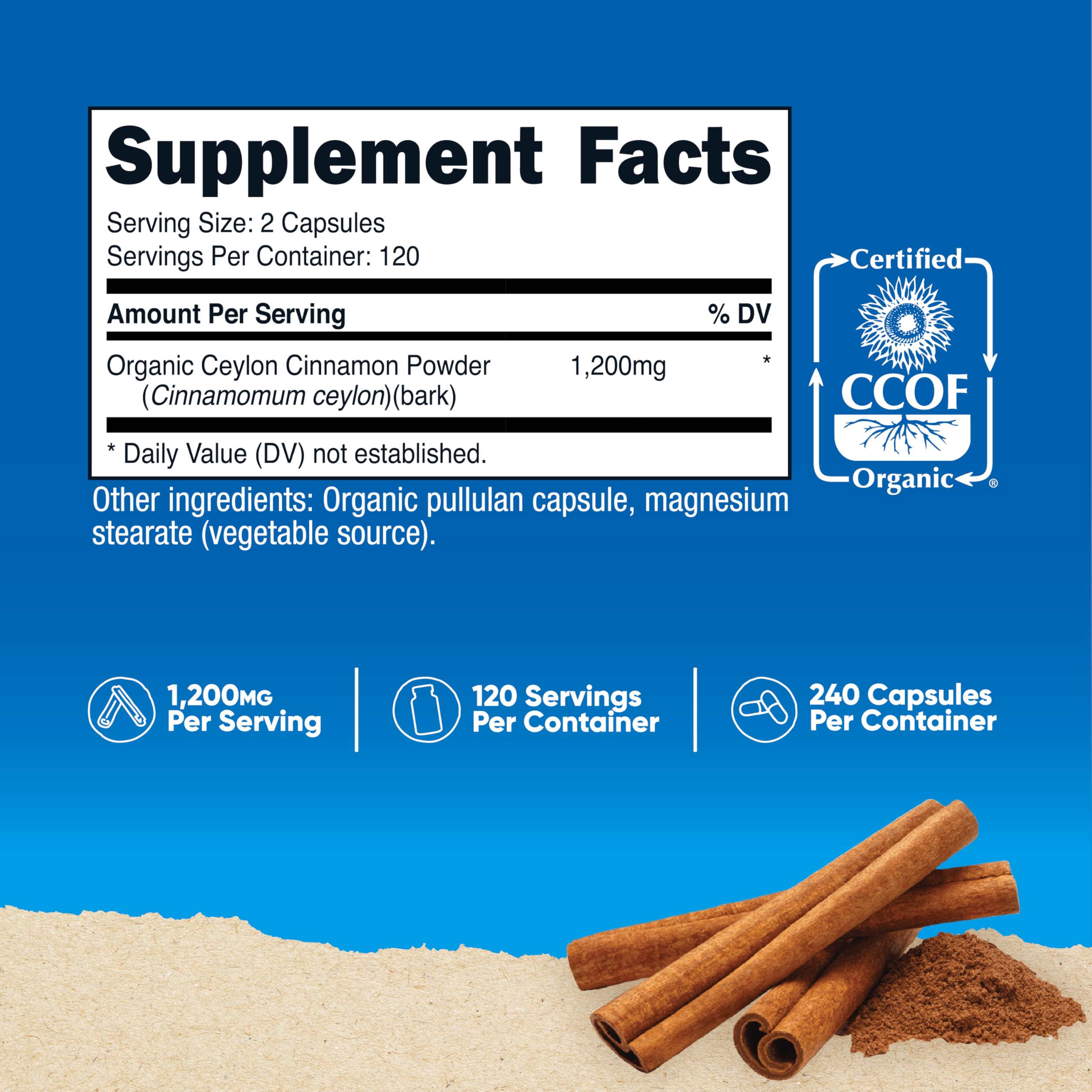 Nutricost Cannelle: bouteille de 240 unités pratique pour usage prolongé.