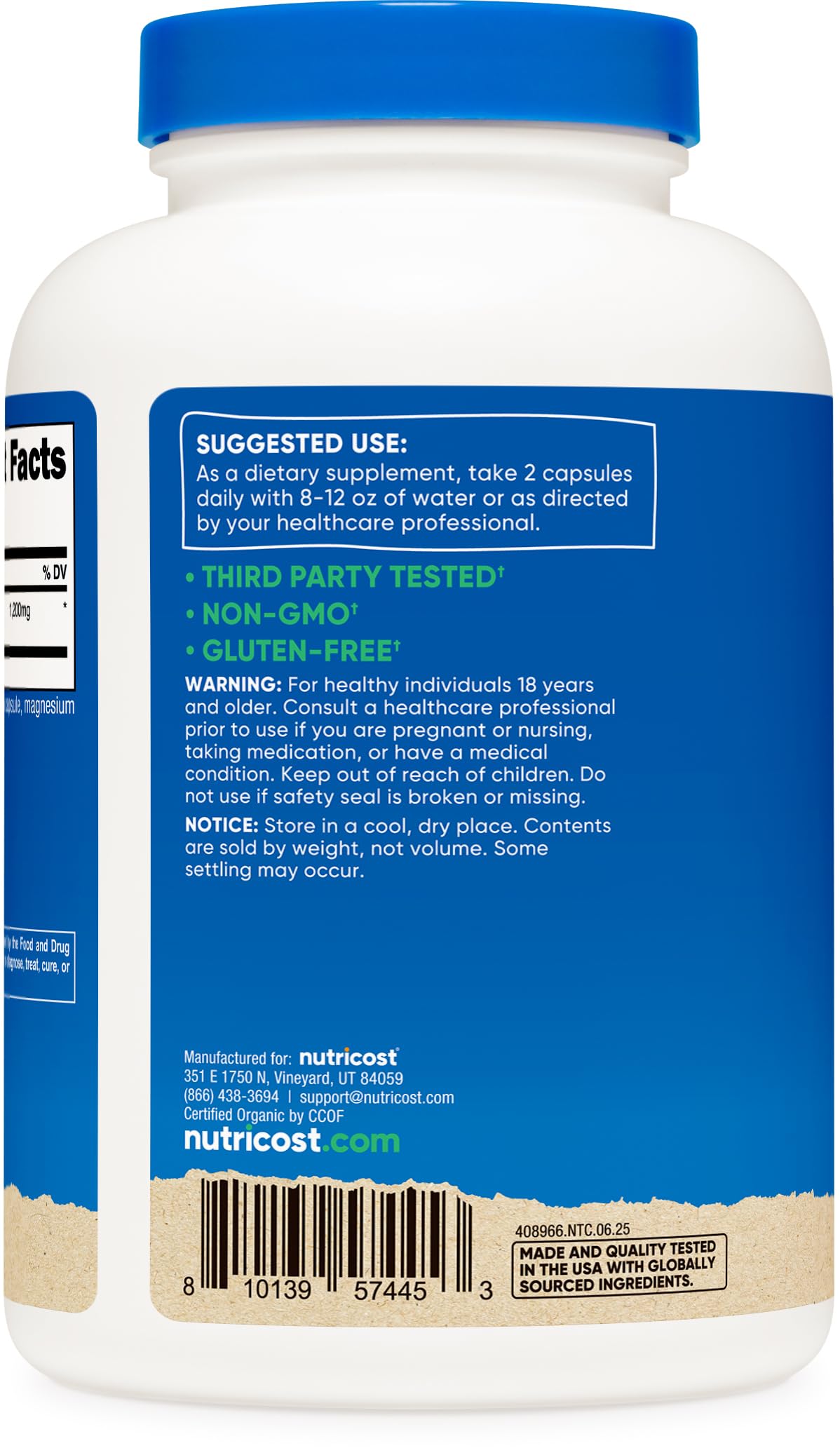 Nutricost Cannelle: contrôle qualité et test externe pour la traçabilité.