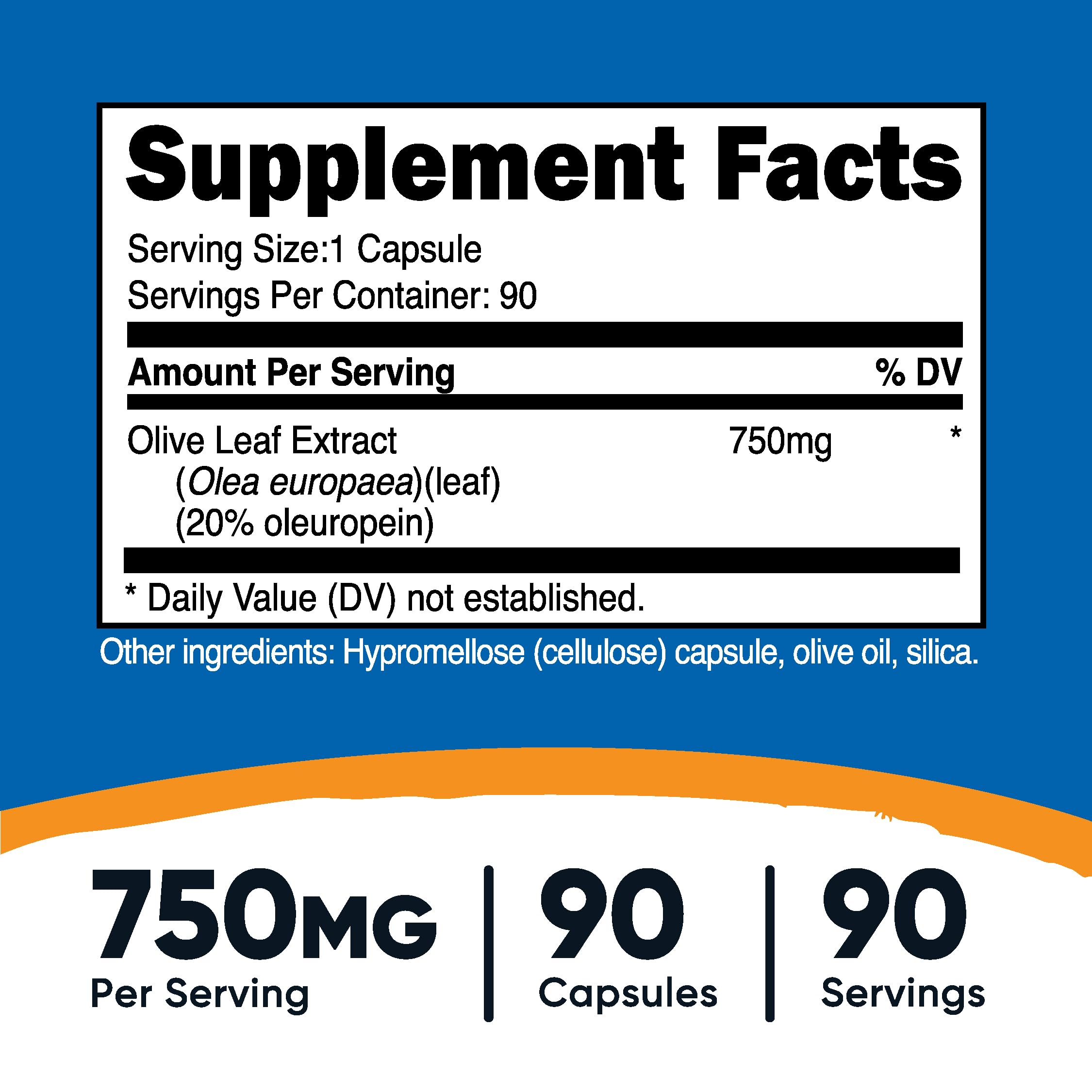 Nutricost Extrait Feuille Olivier – capsules végétariennes sans OGM et sans gluten.