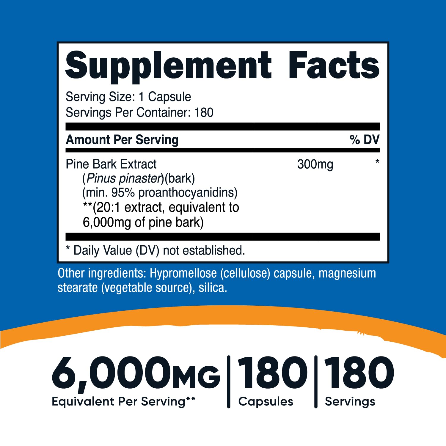 Nutricost Capsules d’extrait de pin, 180 capsules, pratique pour un apport quotidien végétarien.
